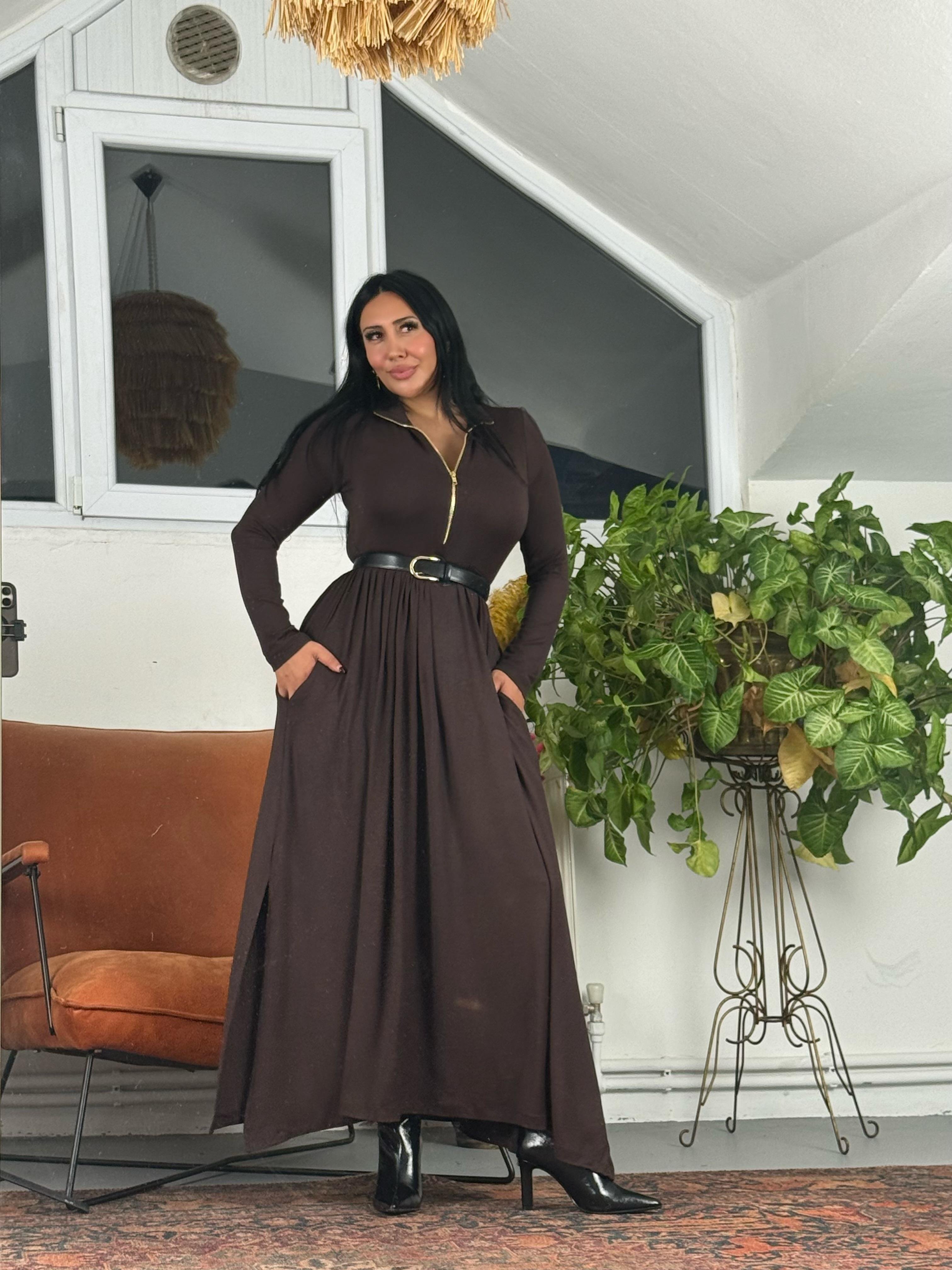 Fermuarlı Maxi Triko Elbise