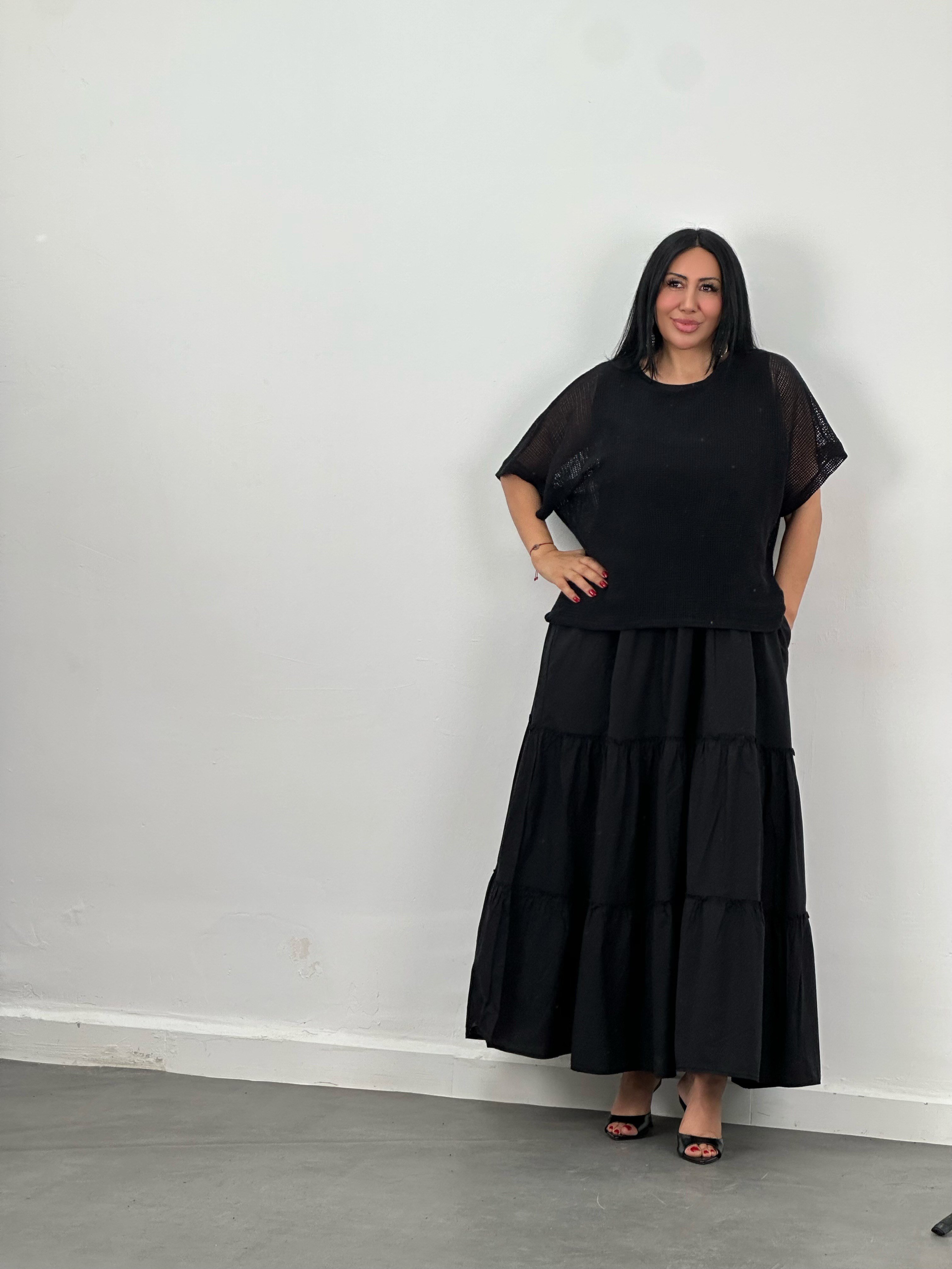 File Bluz & Maxi Elbise Takımı