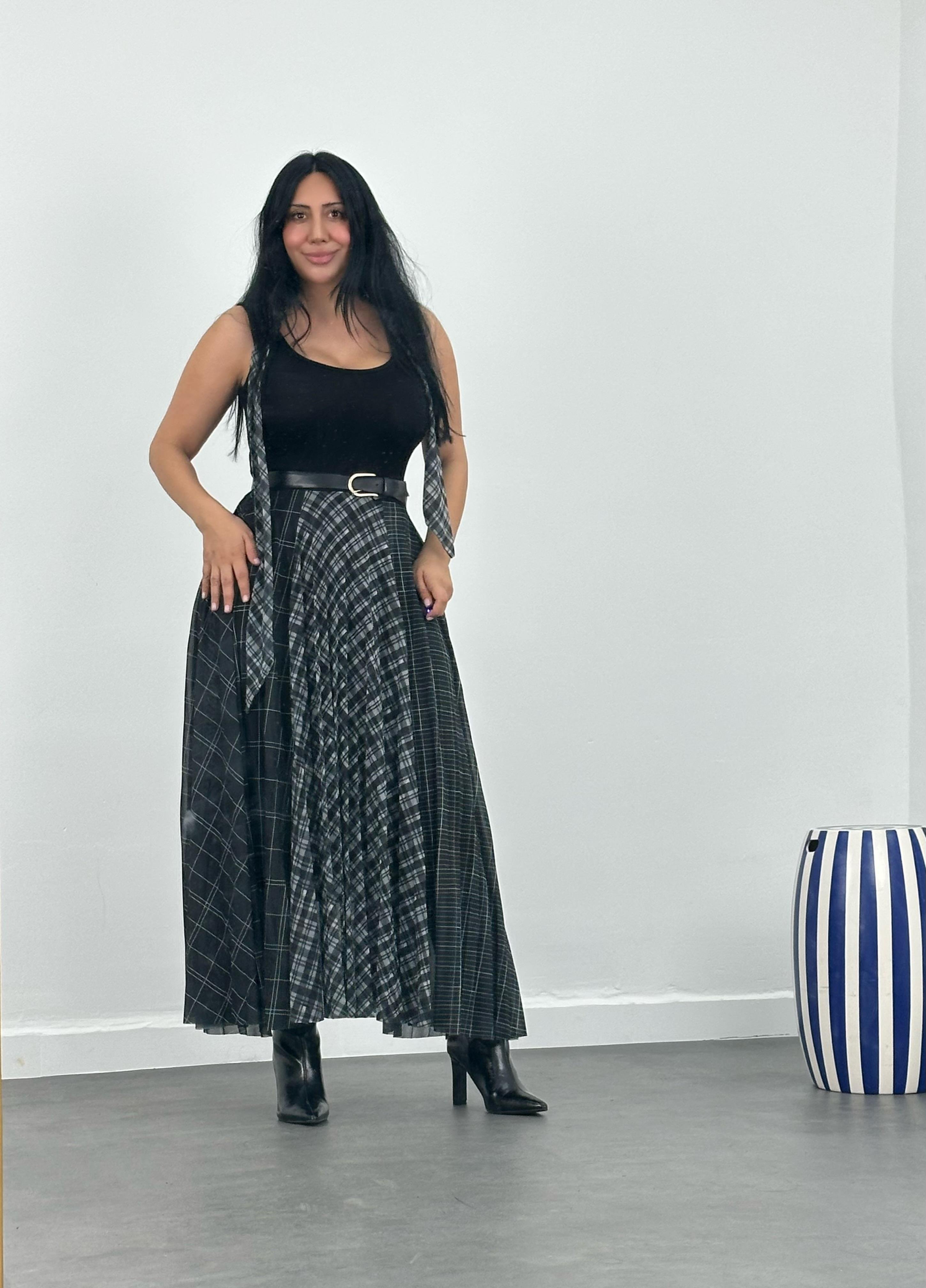 Fularlı Bluz & Elbise Takım