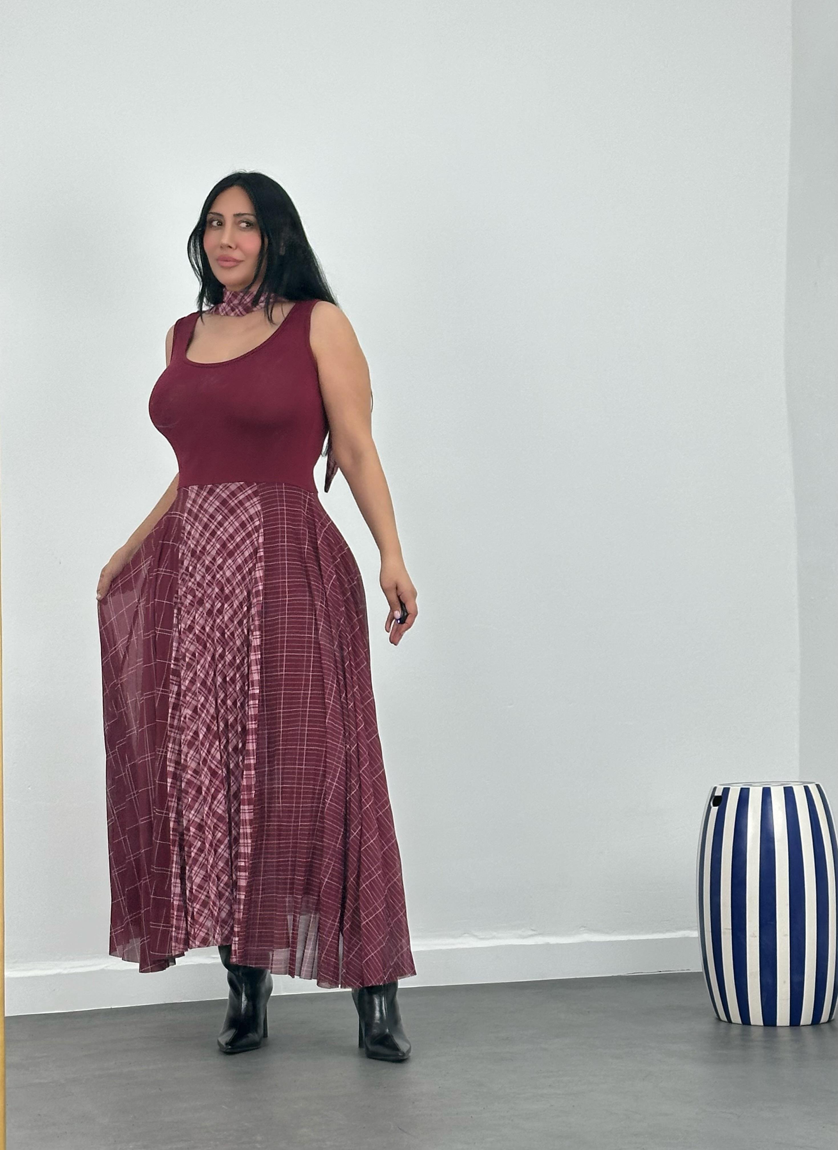 Fularlı Bluz & Elbise Takım