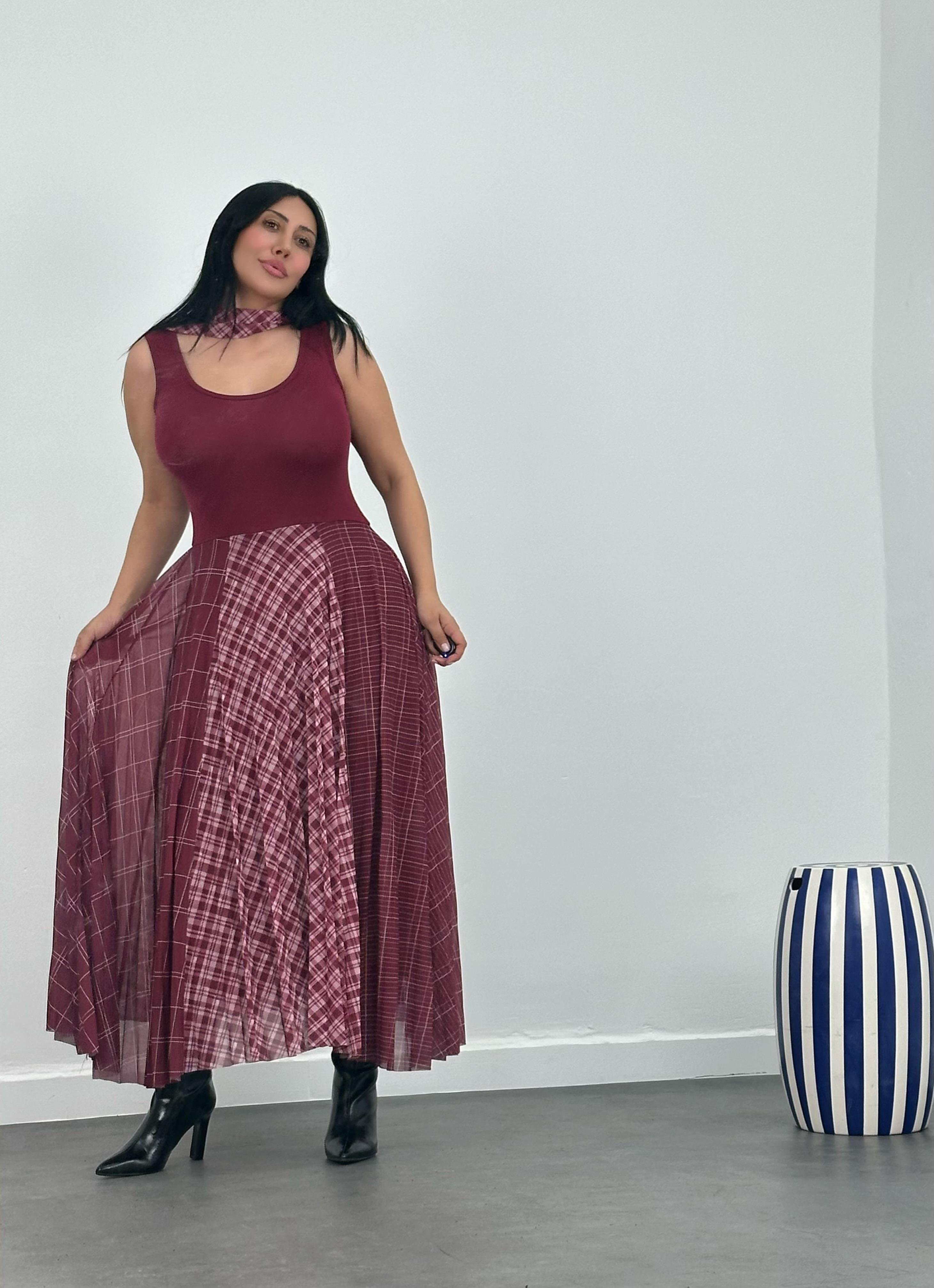 Fularlı Bluz & Elbise Takım