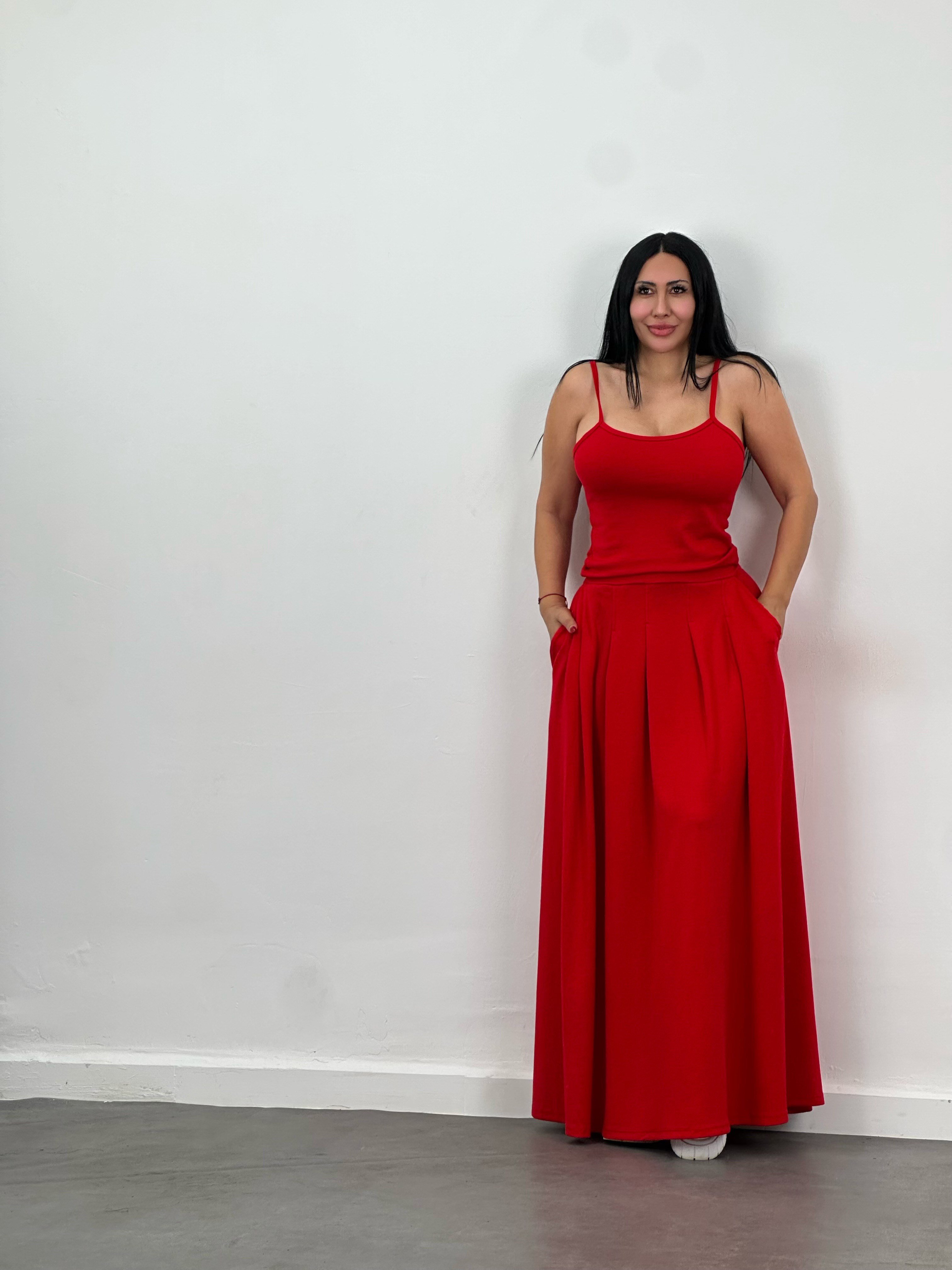 Hırka, Bluz & Pileli Maxi Etek 3'lü Takım