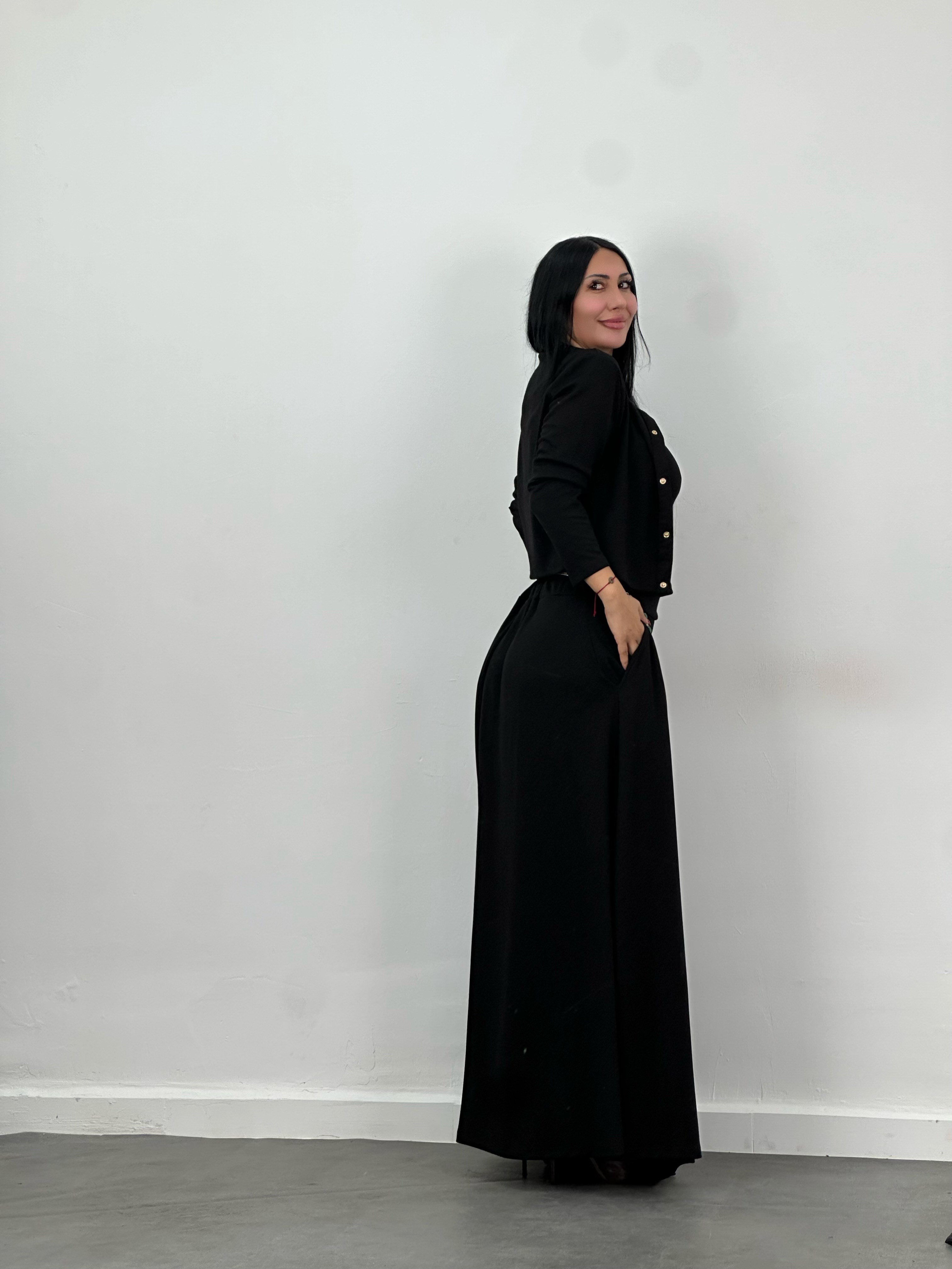 Hırka, Bluz & Pileli Maxi Etek 3'lü Takım