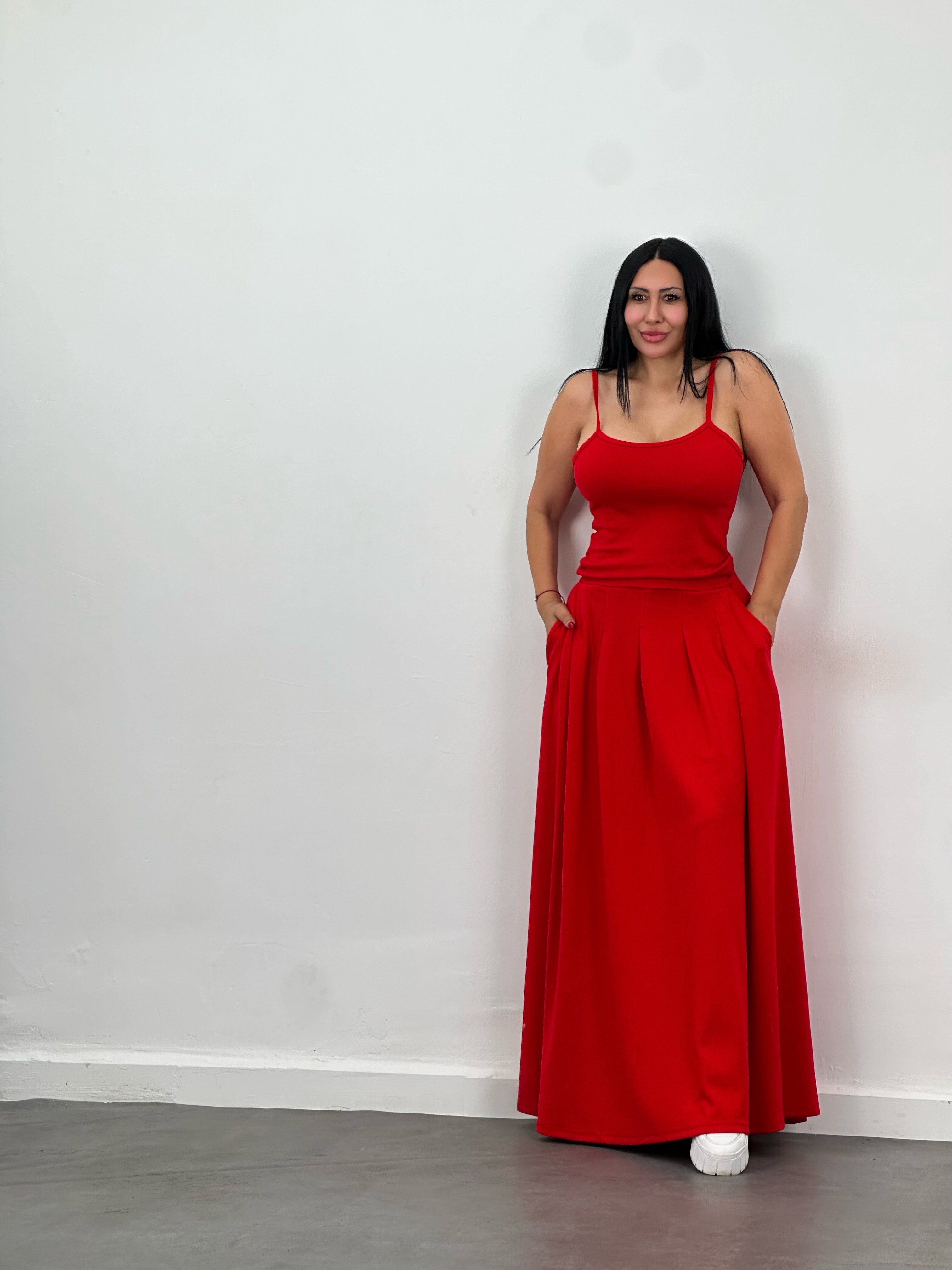 Hırka, Bluz & Pileli Maxi Etek 3'lü Takım