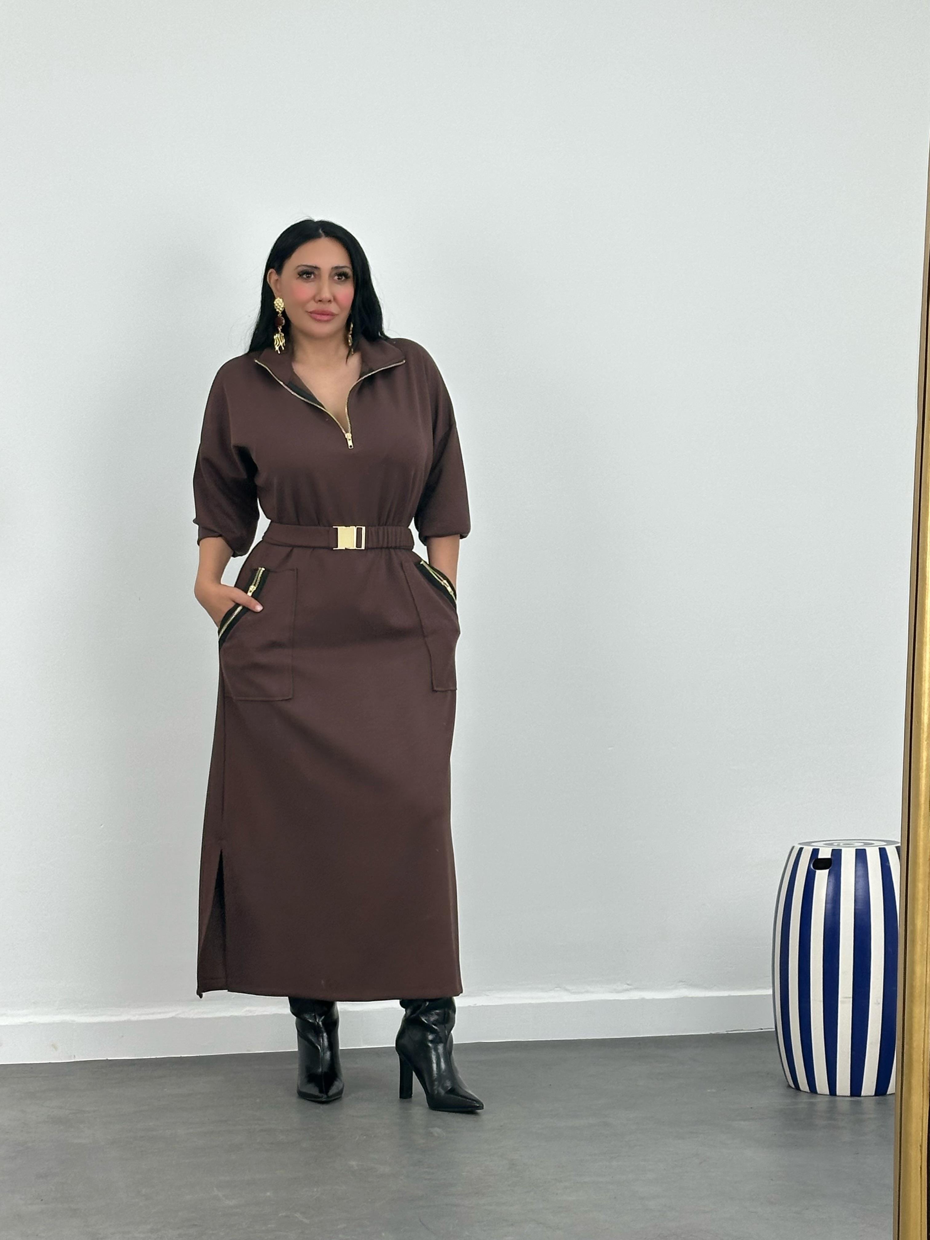 Kemerli Modal Maxi Elbise