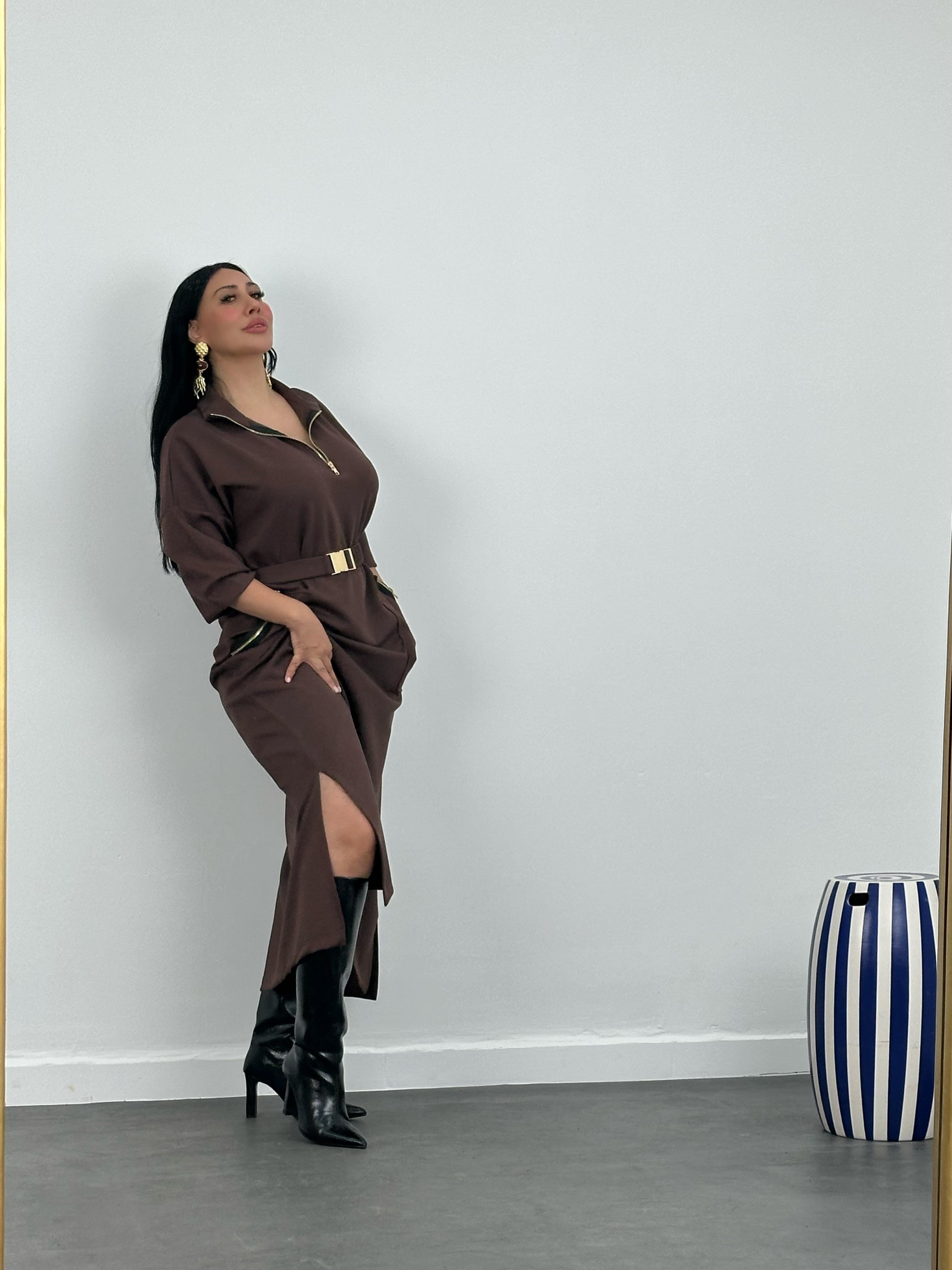 Kemerli Modal Maxi Elbise