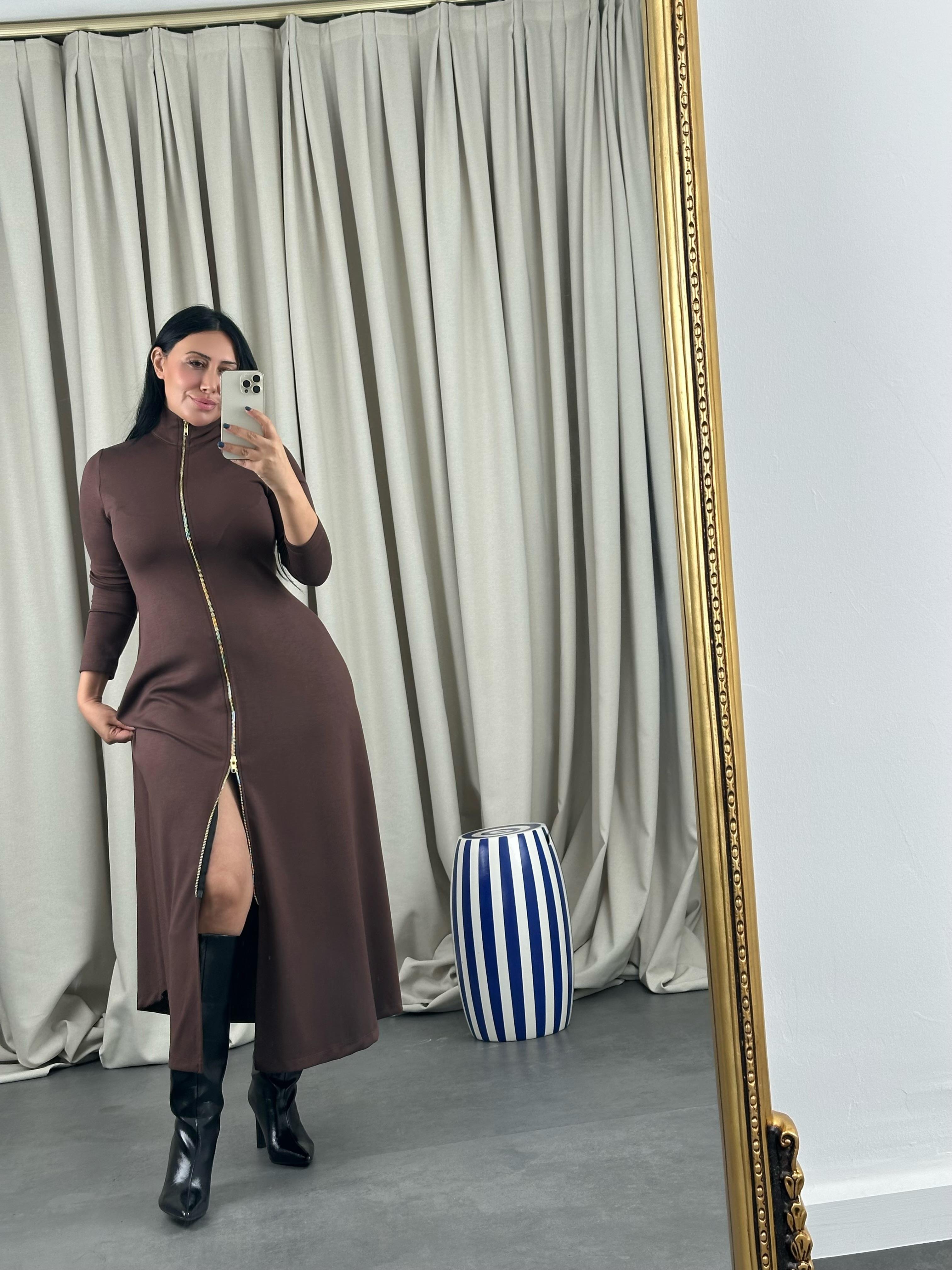 Modal Fermuarlı Maxi Elbise