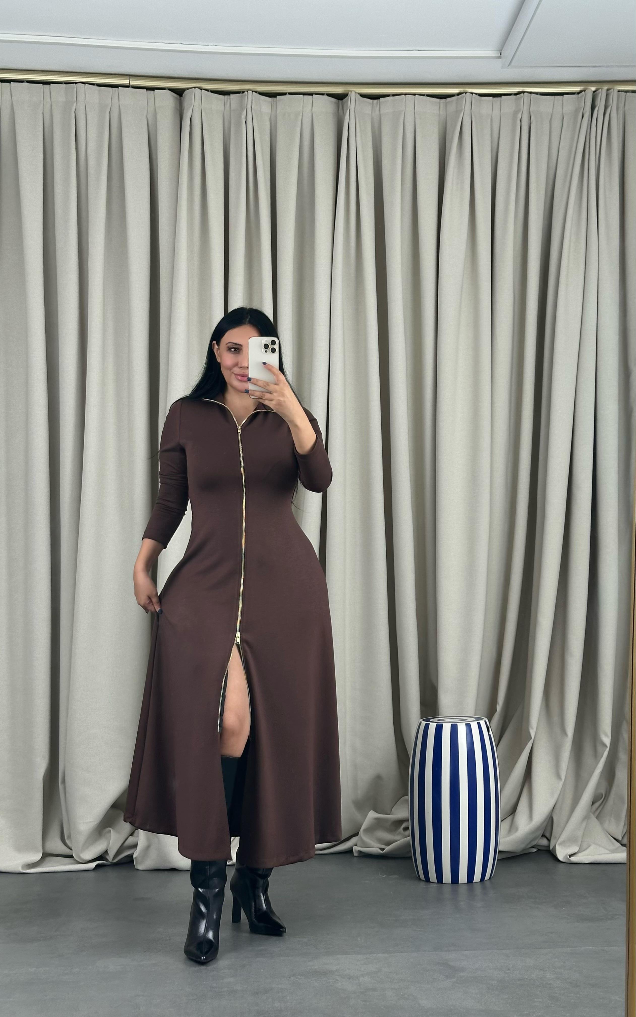 Modal Fermuarlı Maxi Elbise