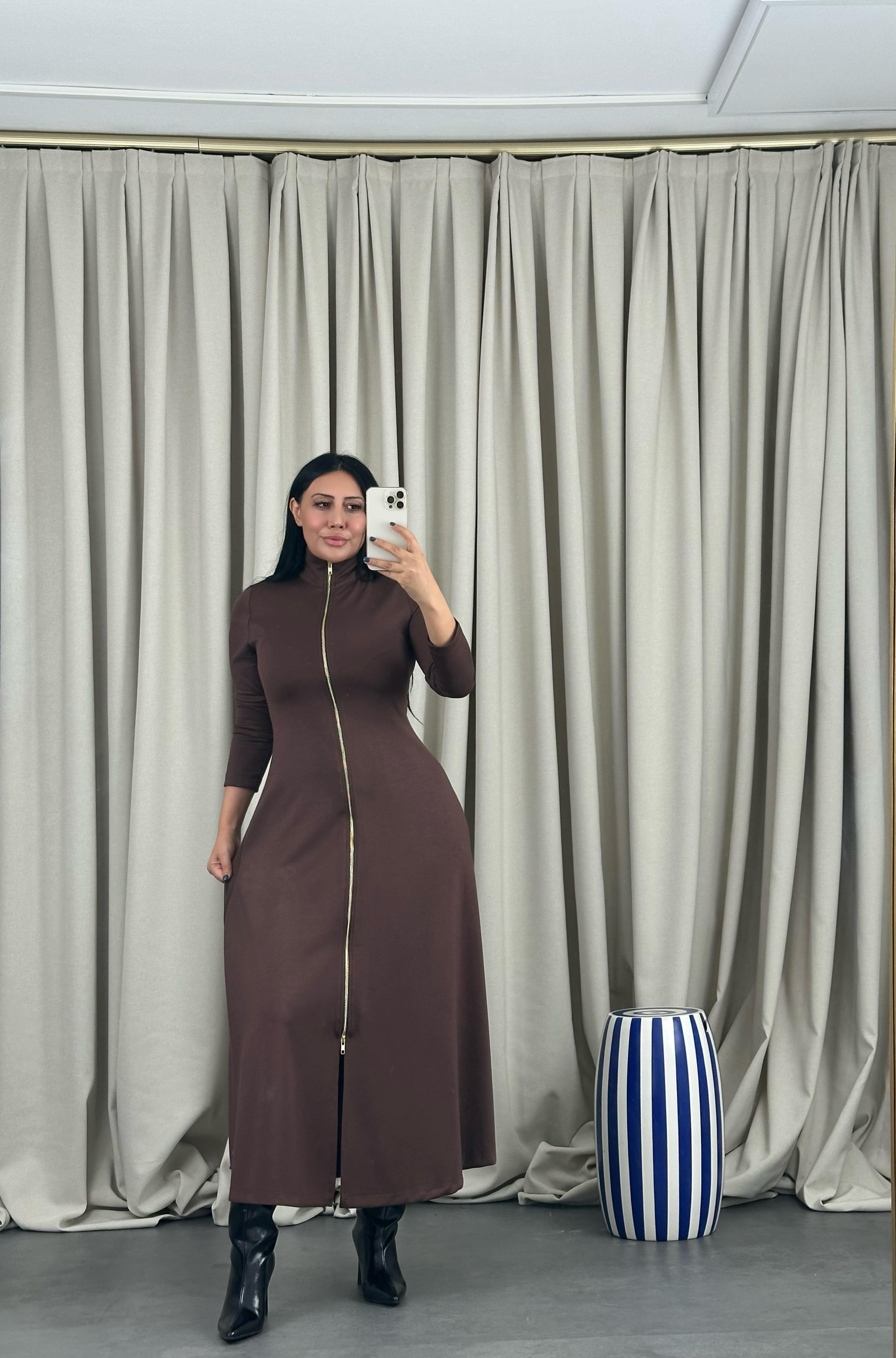 Modal Fermuarlı Maxi Elbise