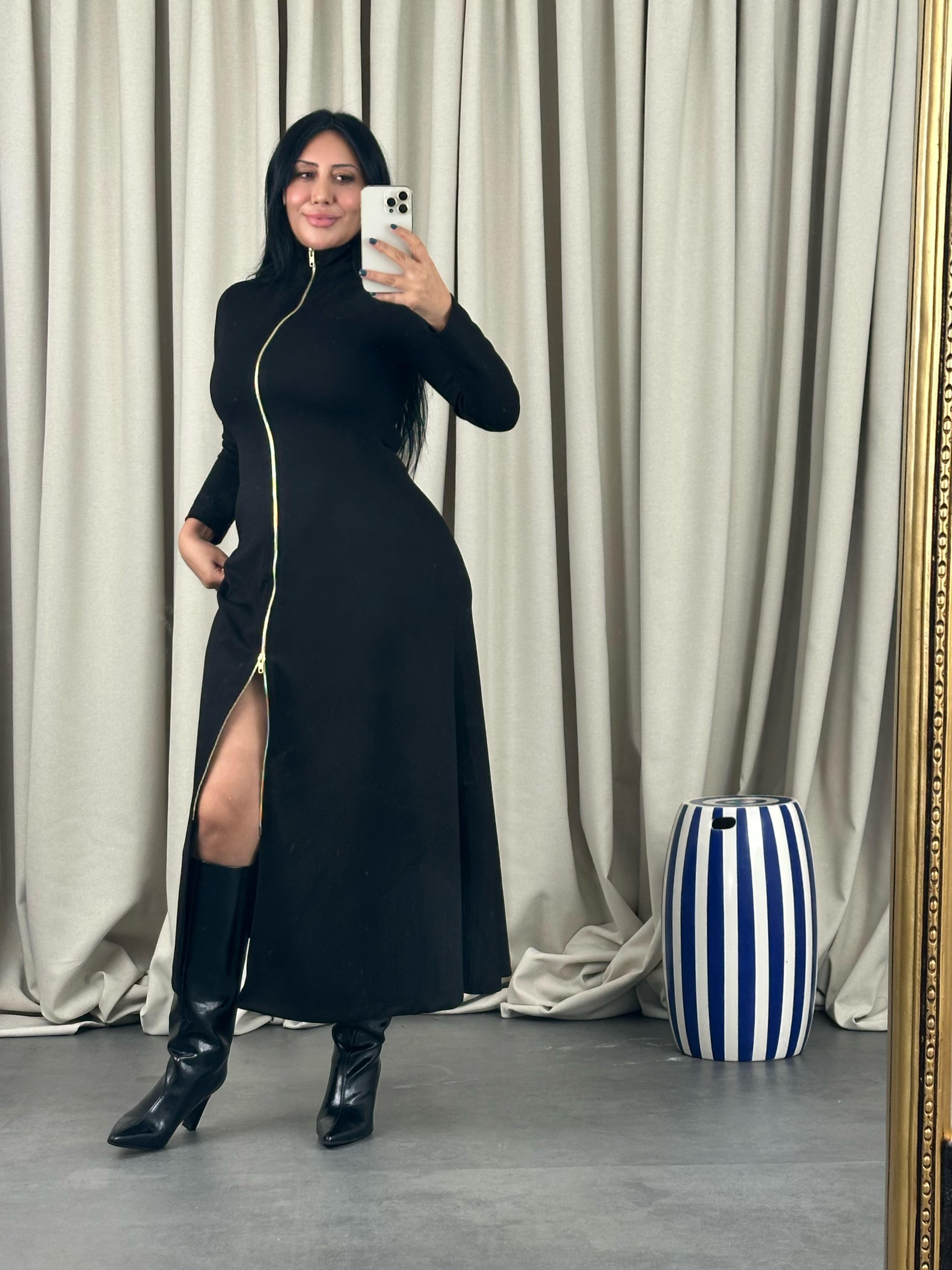 Modal Fermuarlı Maxi Elbise