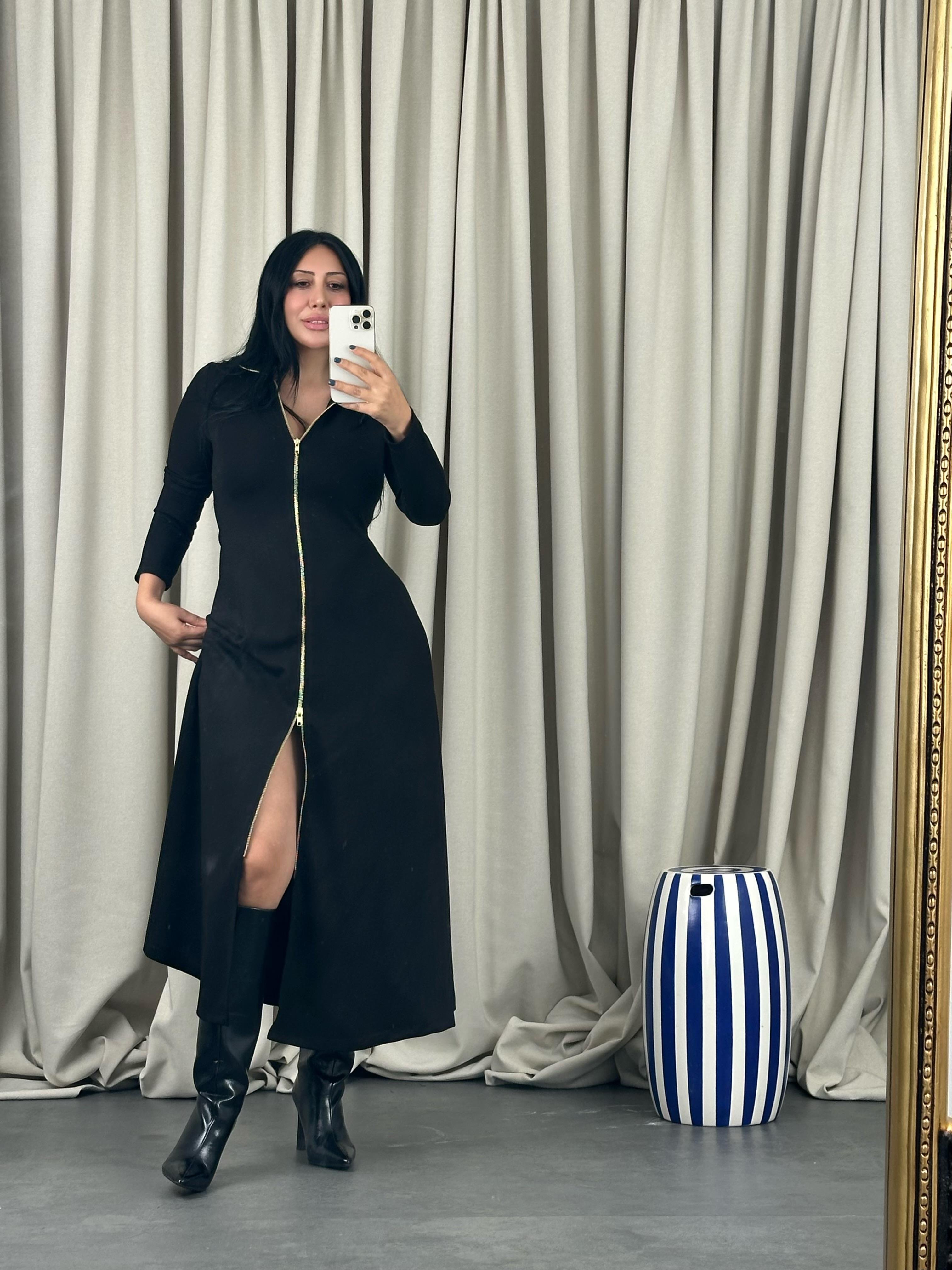 Modal Fermuarlı Maxi Elbise