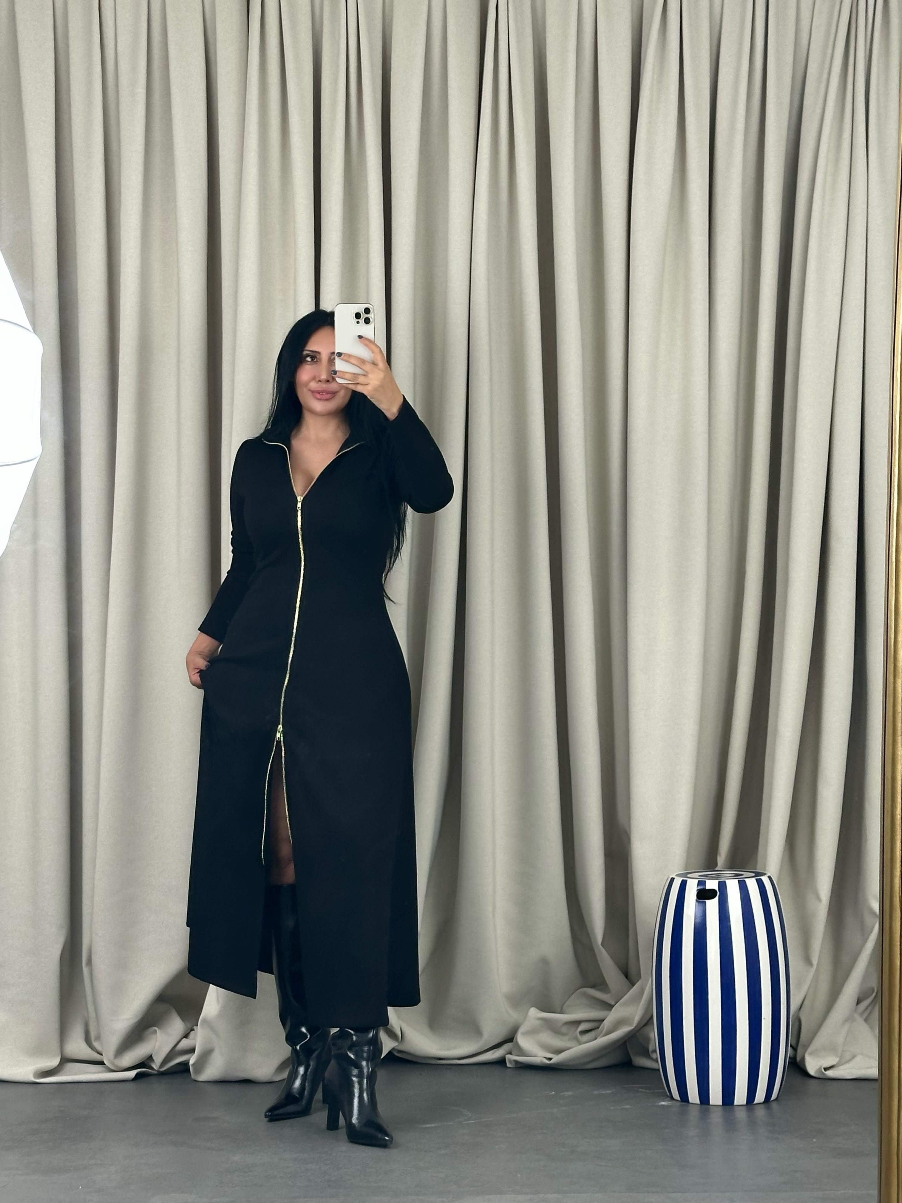 Modal Fermuarlı Maxi Elbise