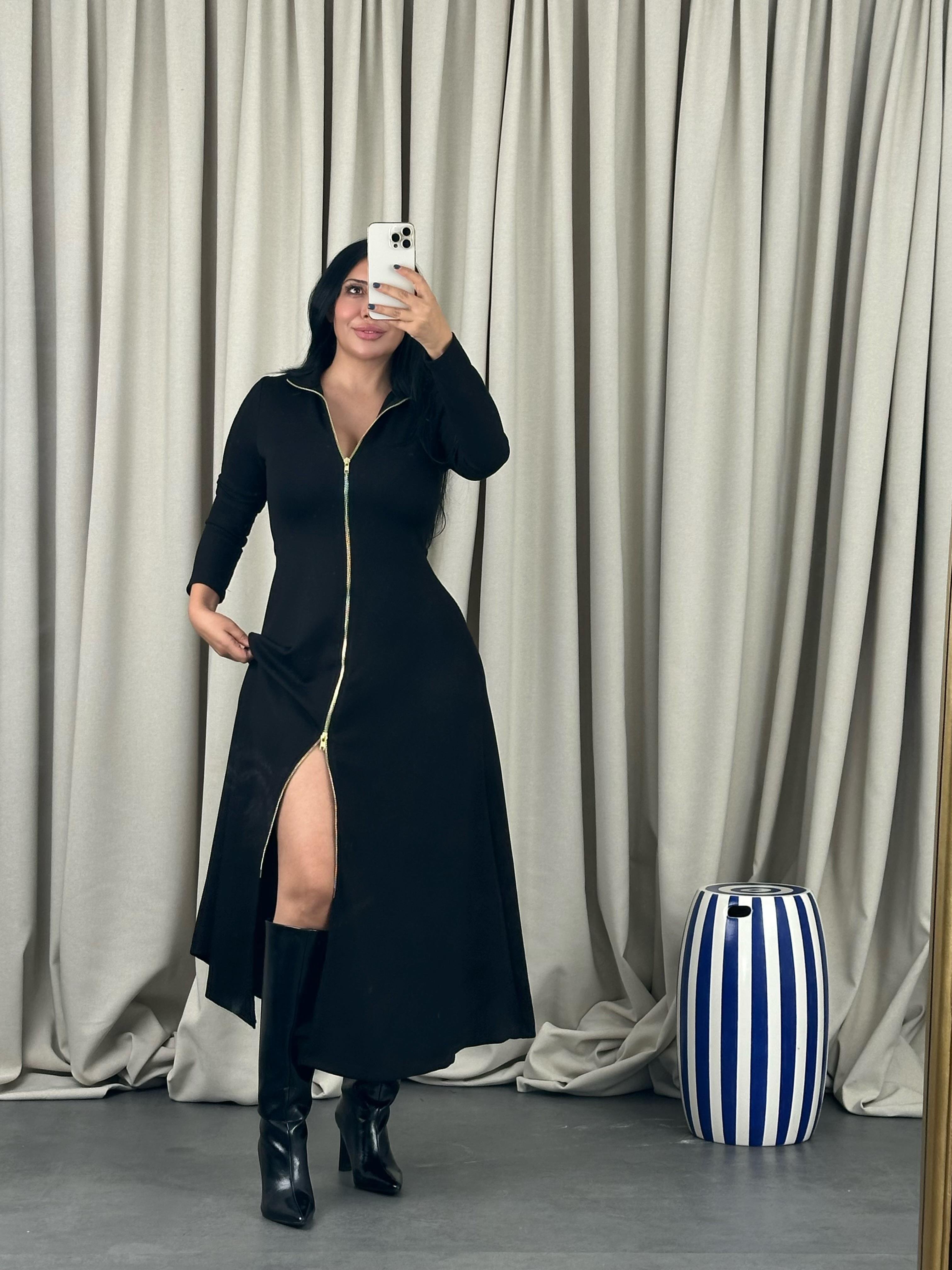 Modal Fermuarlı Maxi Elbise