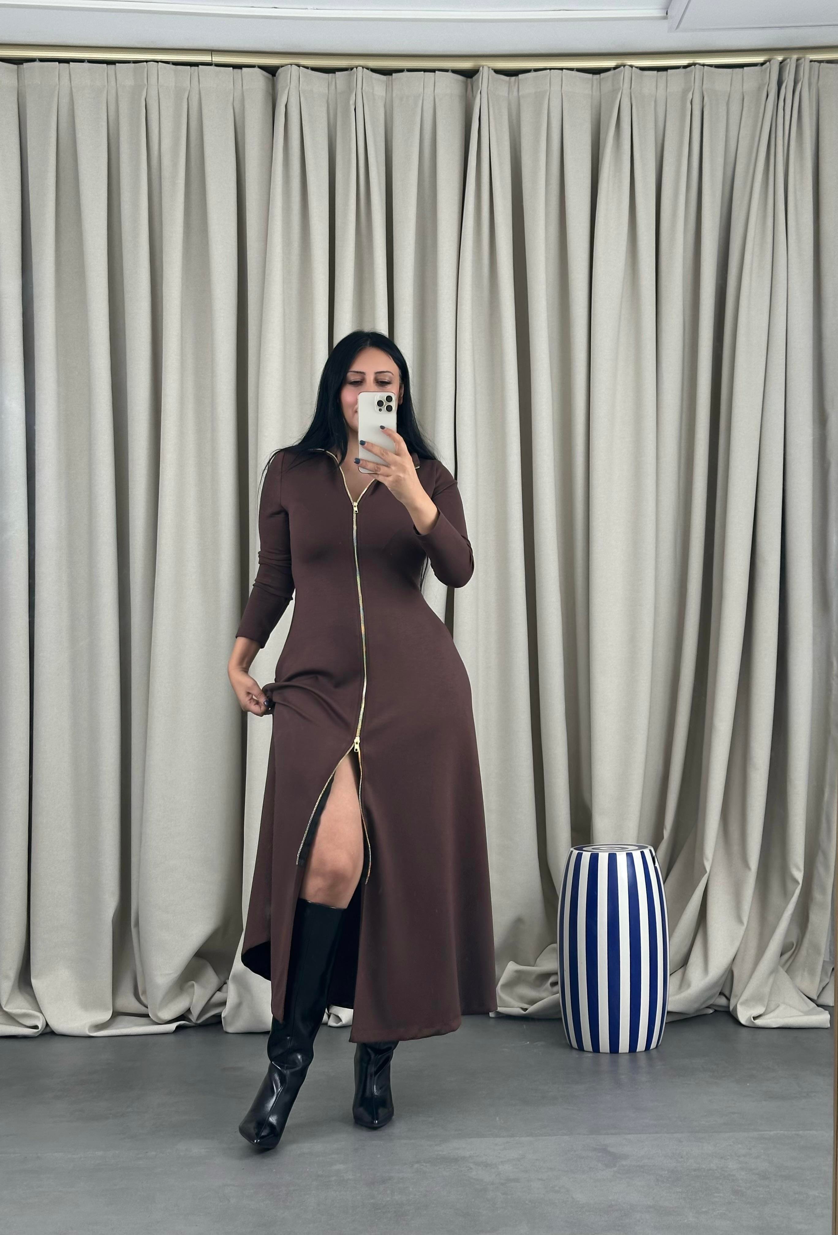 Modal Fermuarlı Maxi Elbise