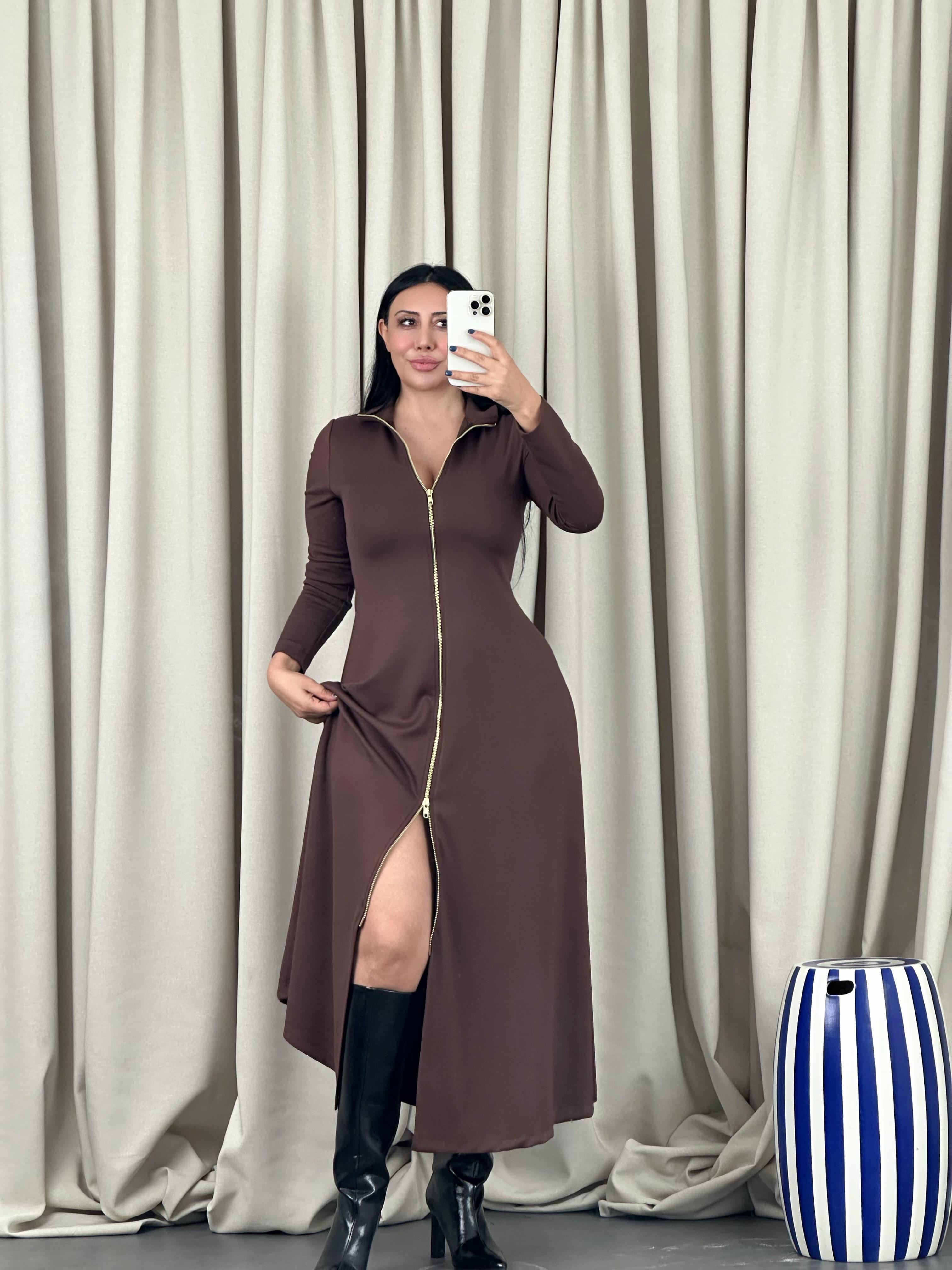 Modal Fermuarlı Maxi Elbise