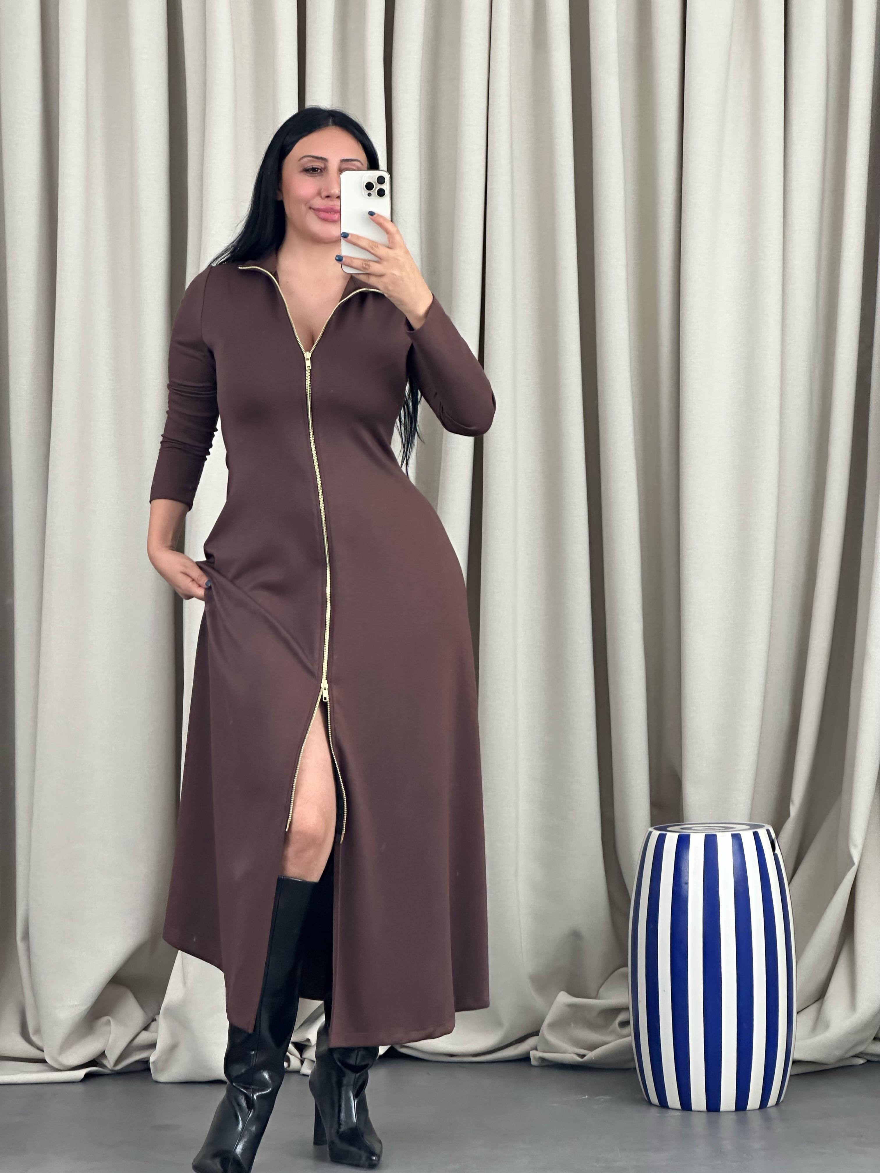 Modal Fermuarlı Maxi Elbise