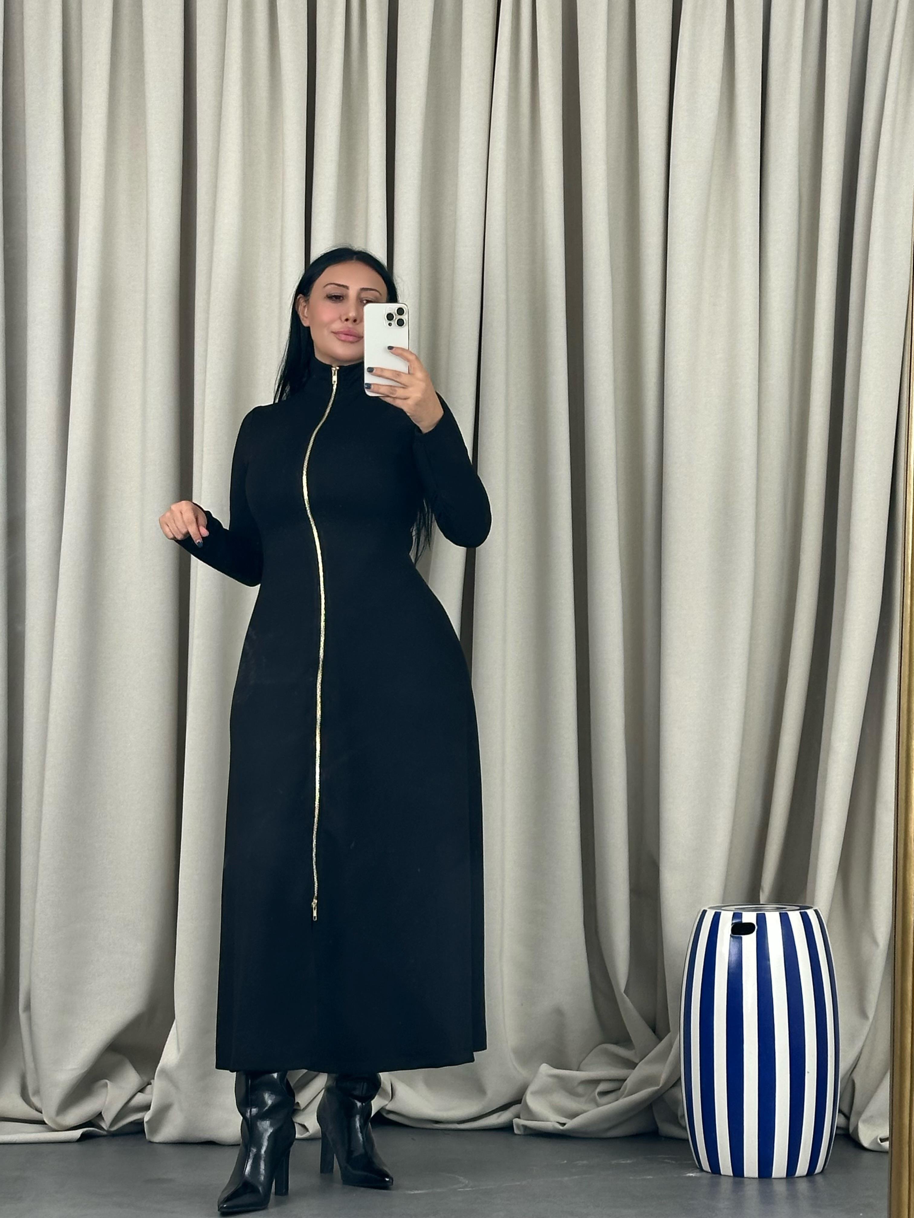 Modal Fermuarlı Maxi Elbise