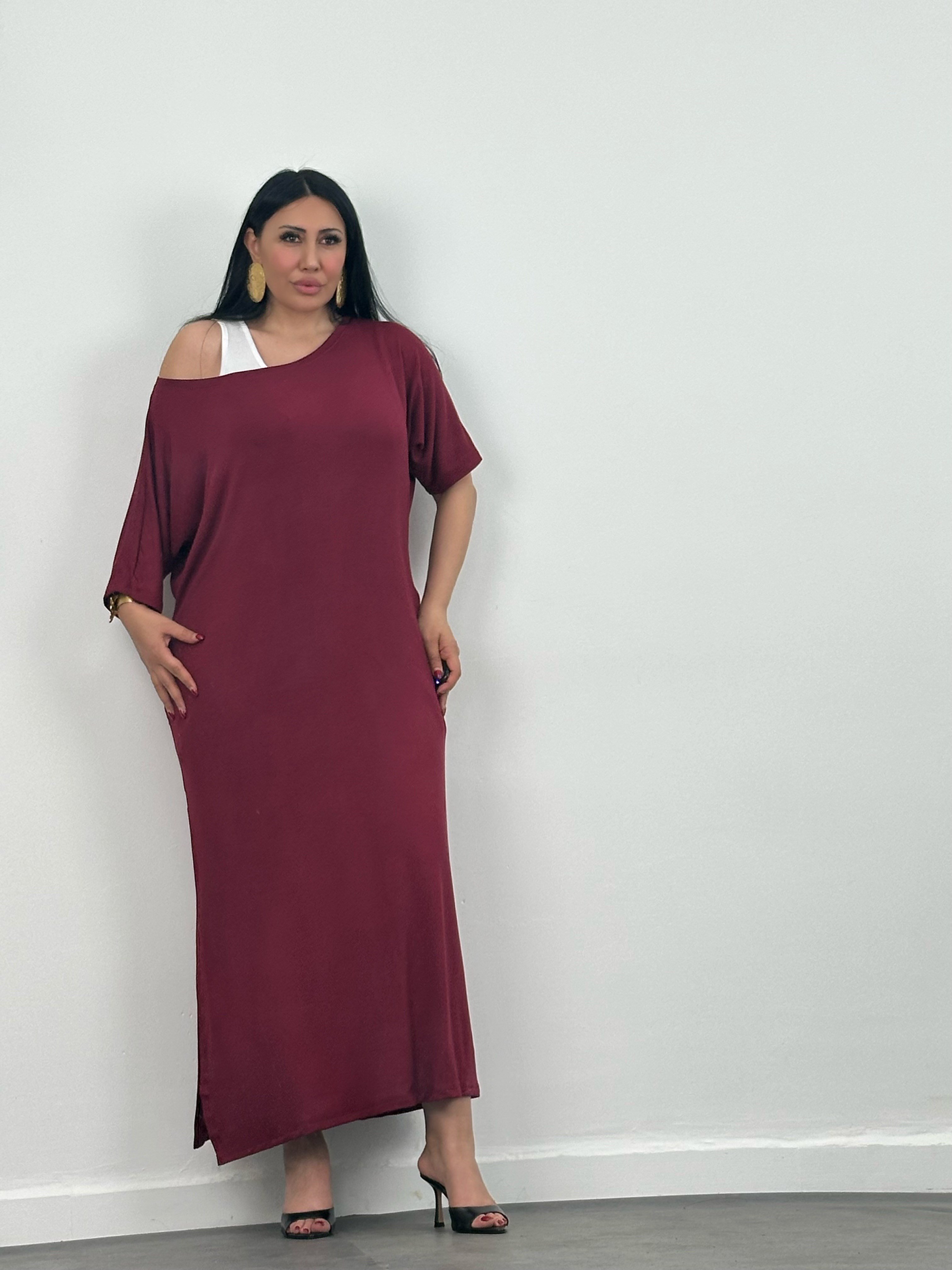 Oversize Tek Omuz Salaş Maxi Elbise 