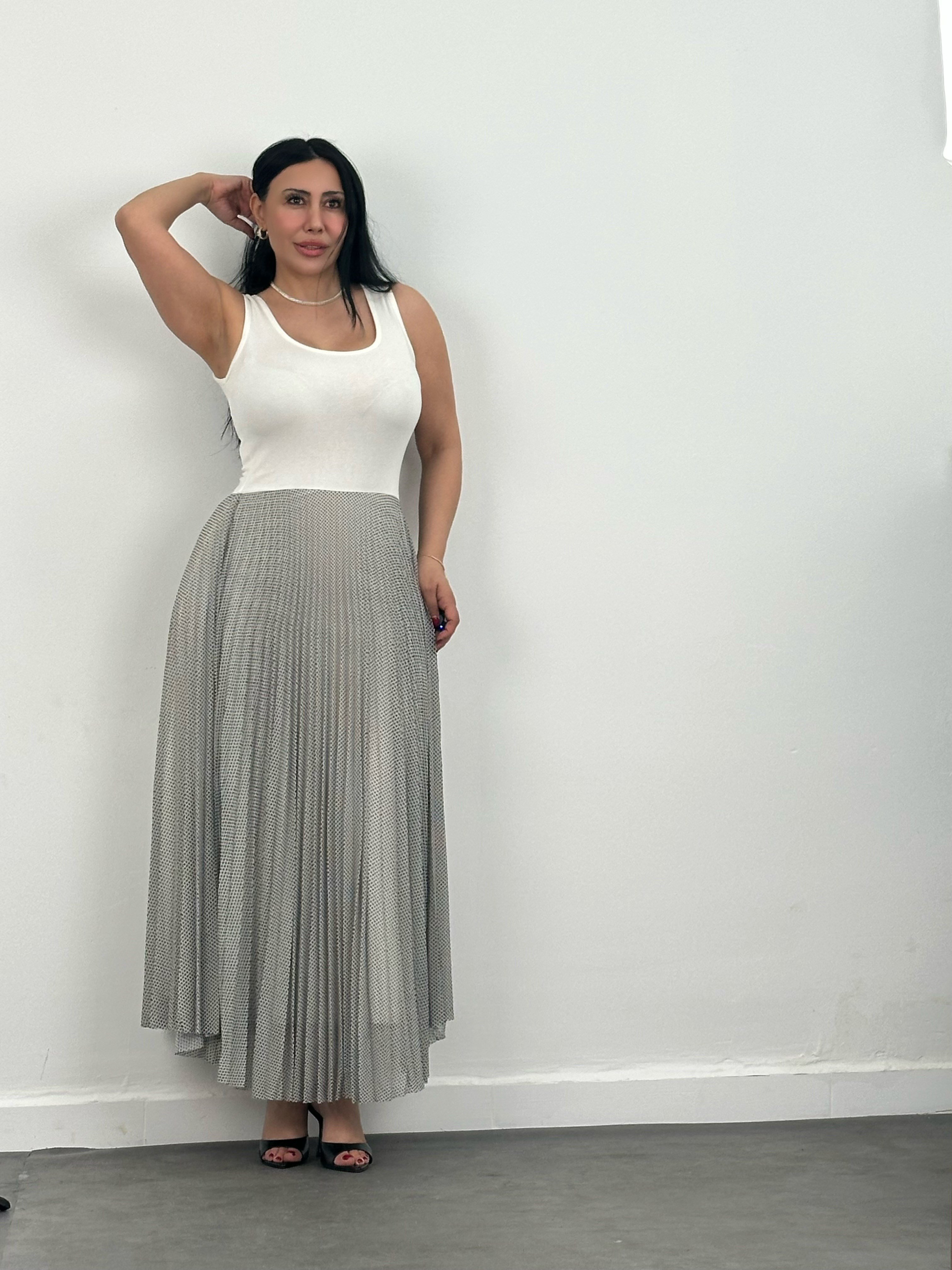 Pliseli Elbise & Yarasa Kol Bluz Takım