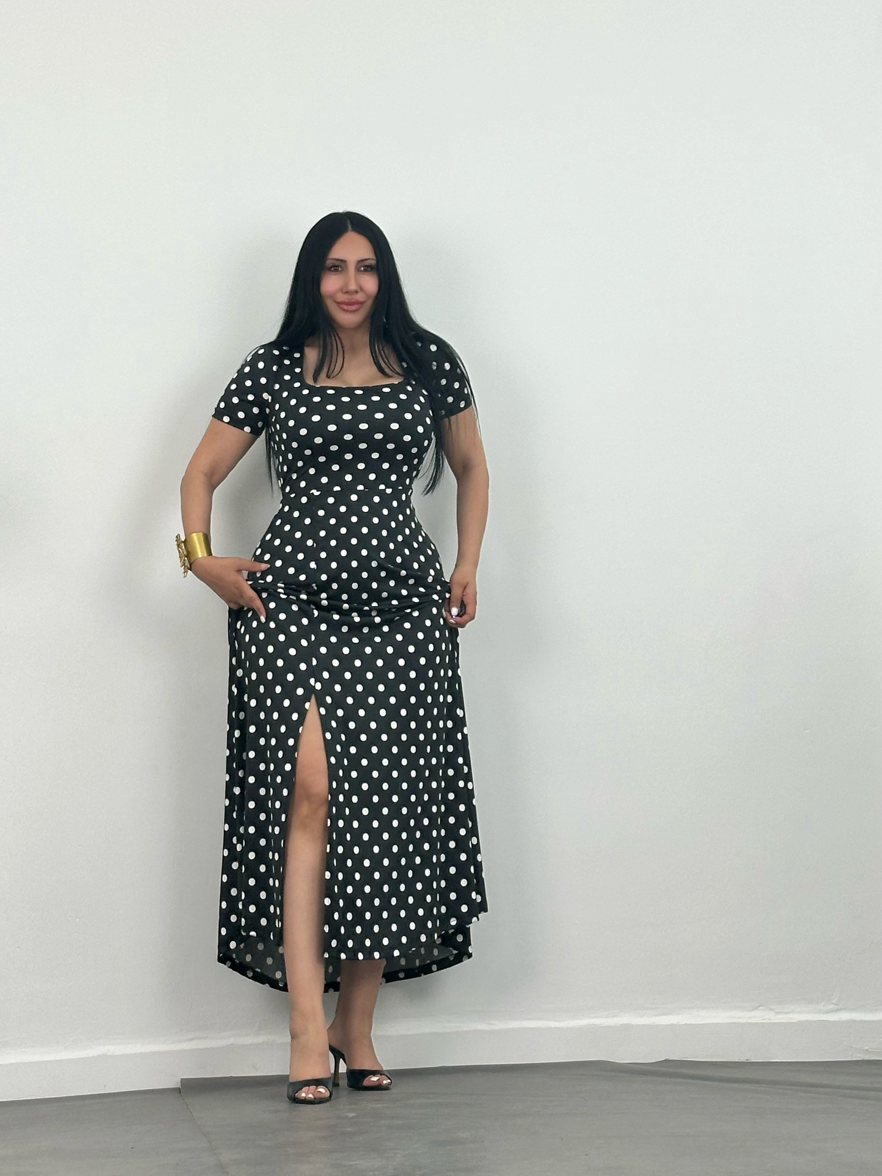 Puantiyeli Maxi Elbise 