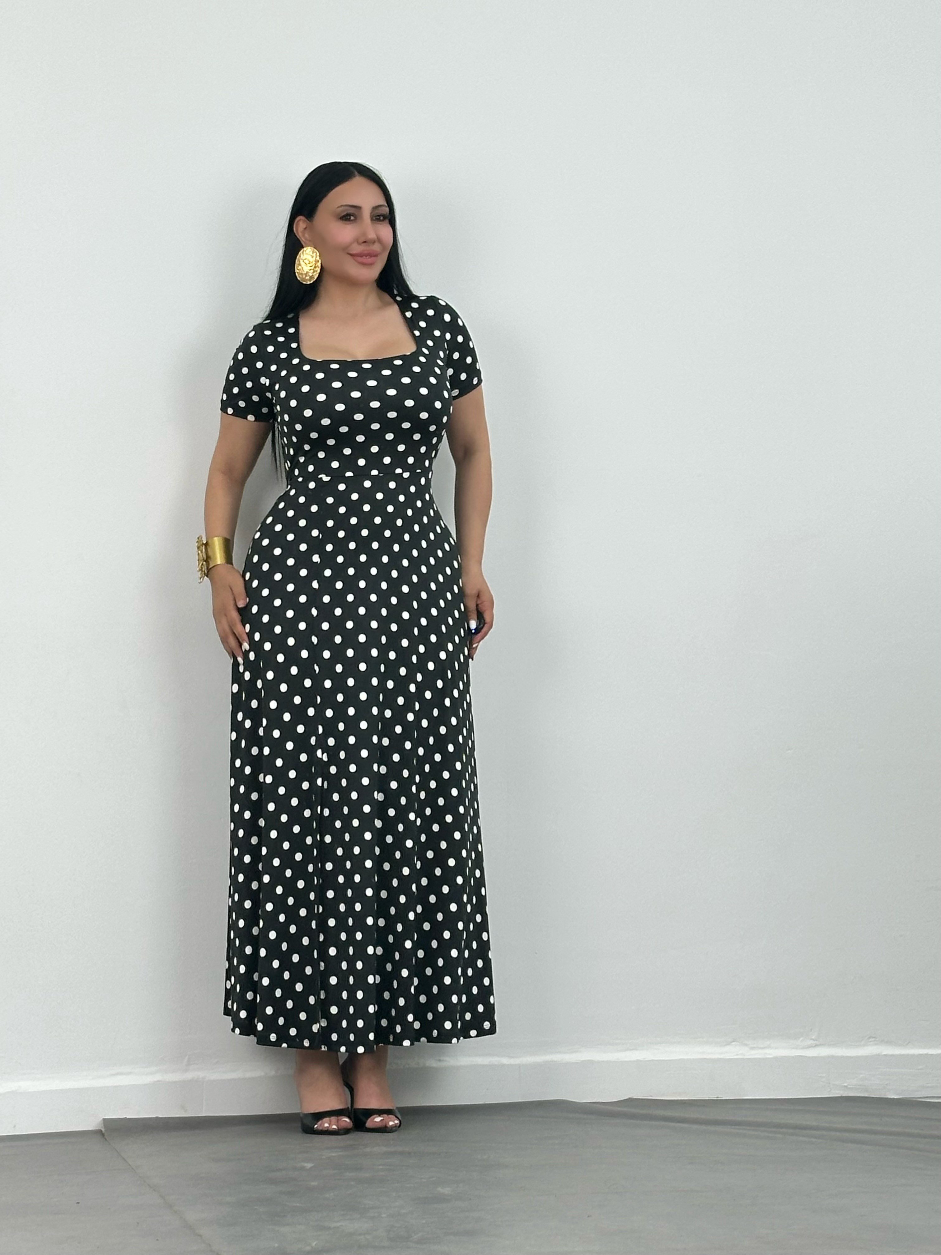 Puantiyeli Maxi Elbise 