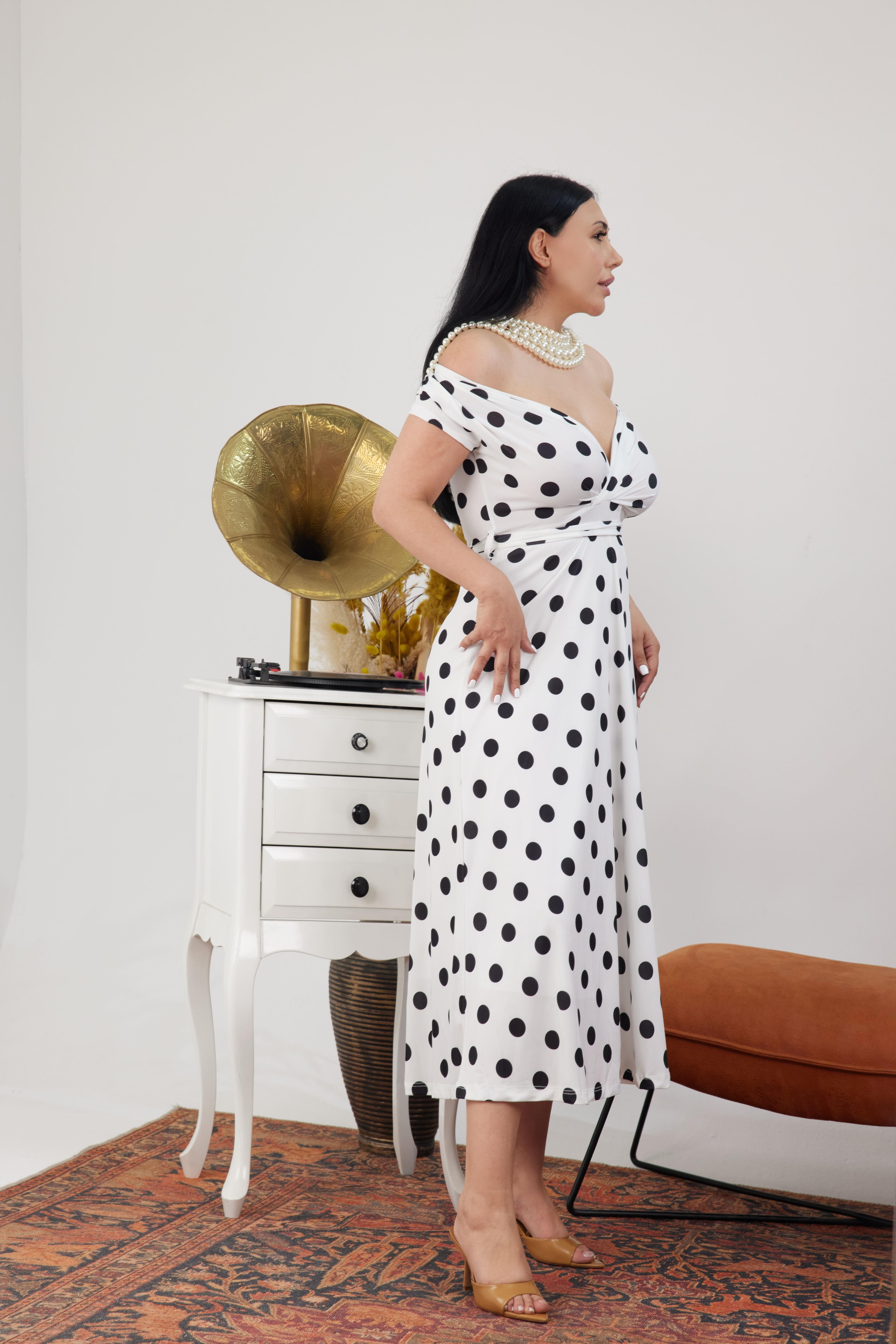 Puantiyeli Sandy Kruvaze Elbise