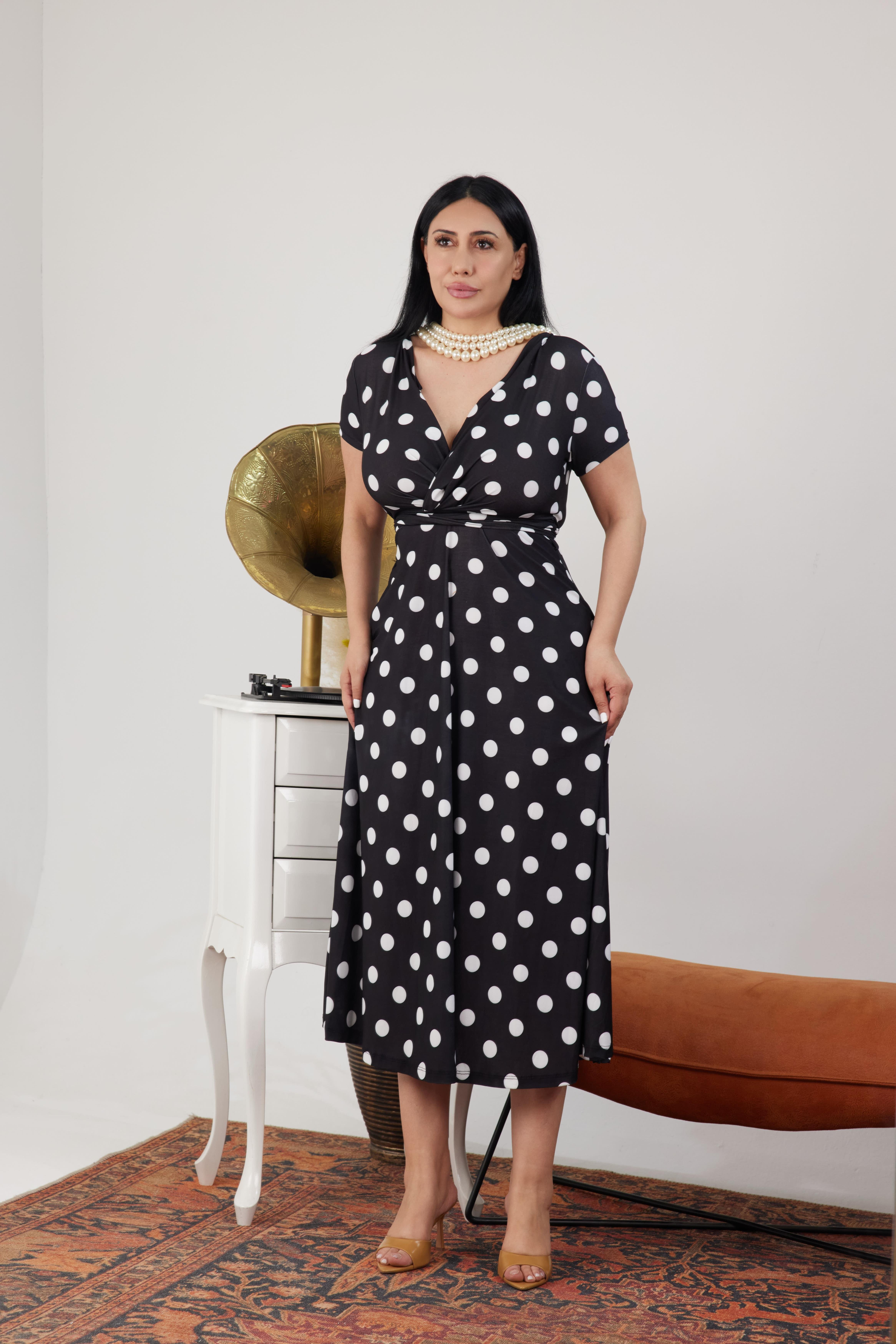 Puantiyeli Sandy Kruvaze Elbise