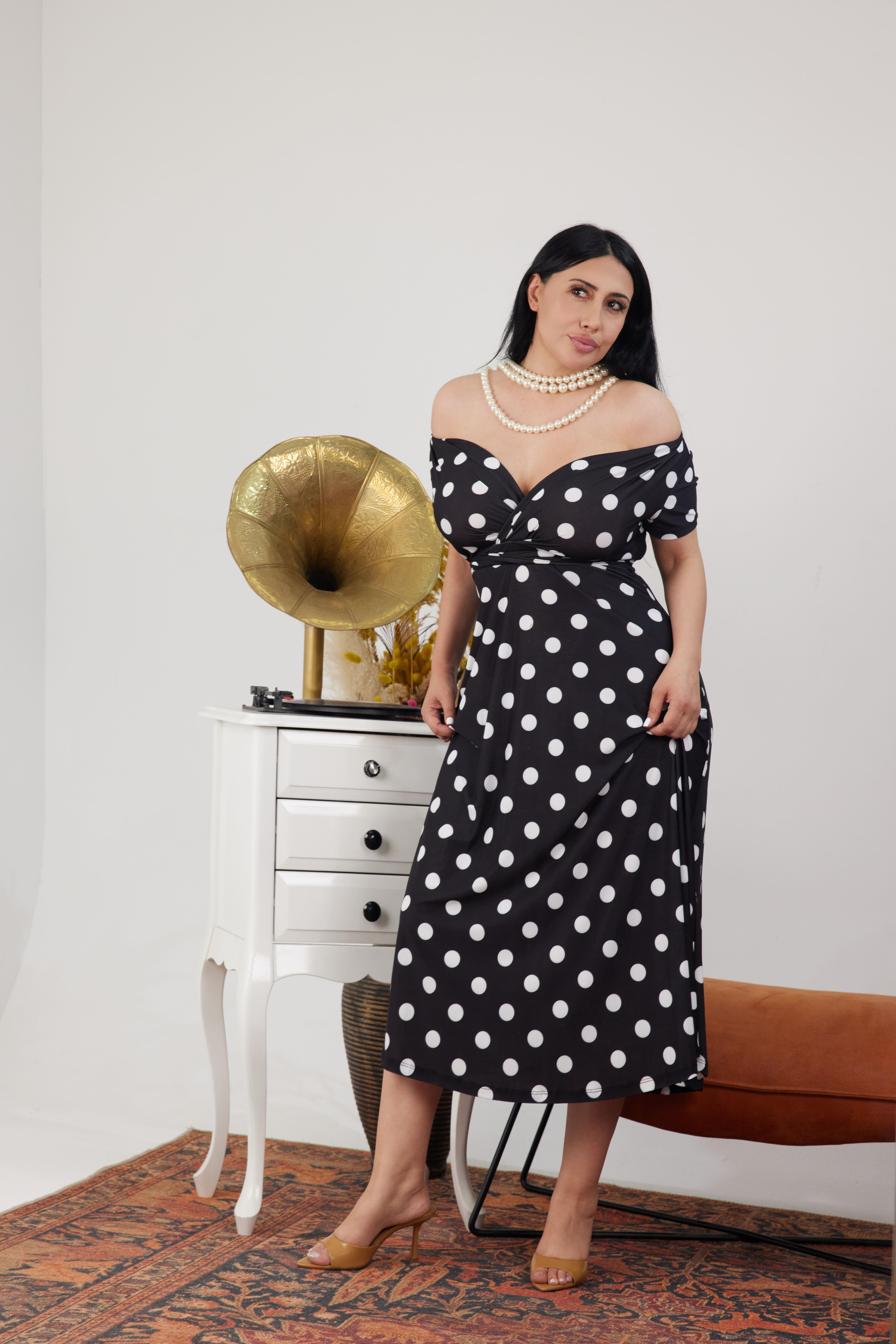 Puantiyeli Sandy Kruvaze Elbise