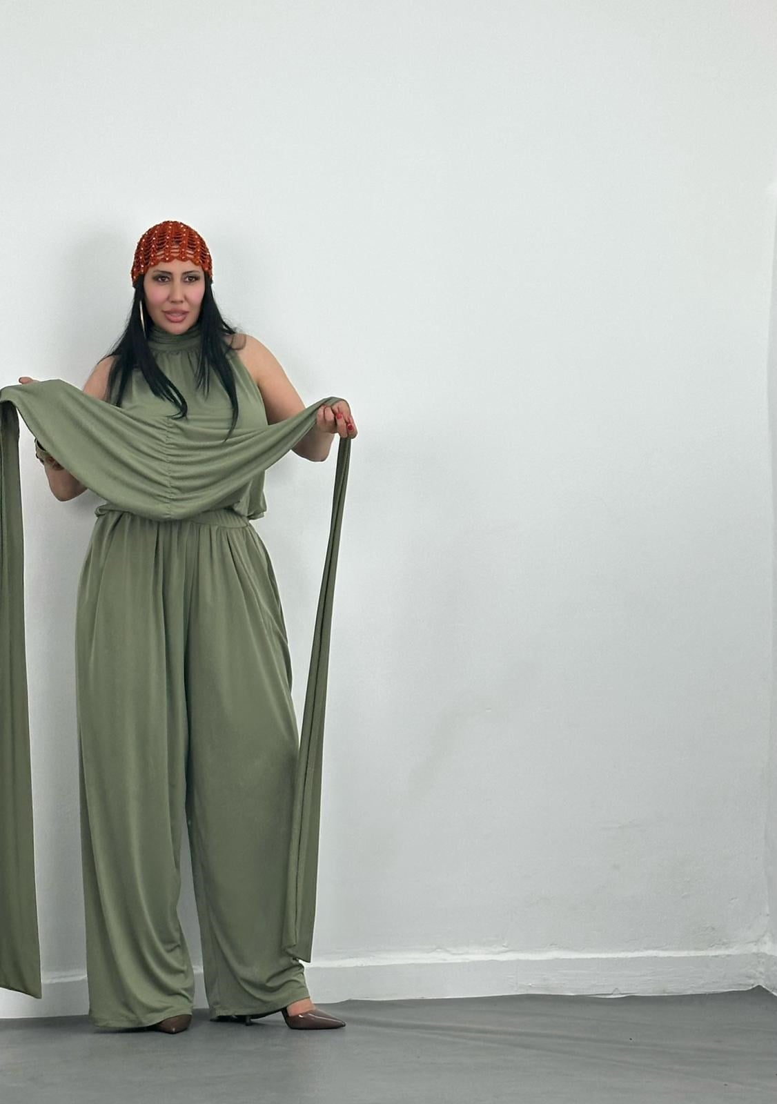 Şal Detaylı Bluz Pantolon Takım