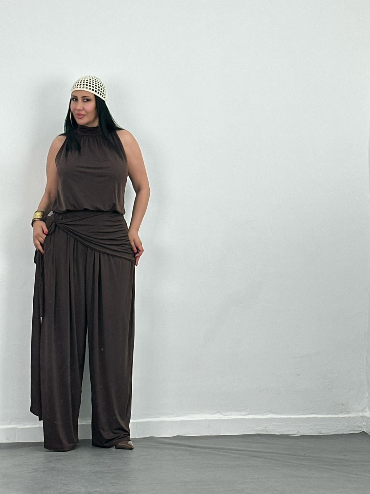 Şal Detaylı Bluz Pantolon Takım
