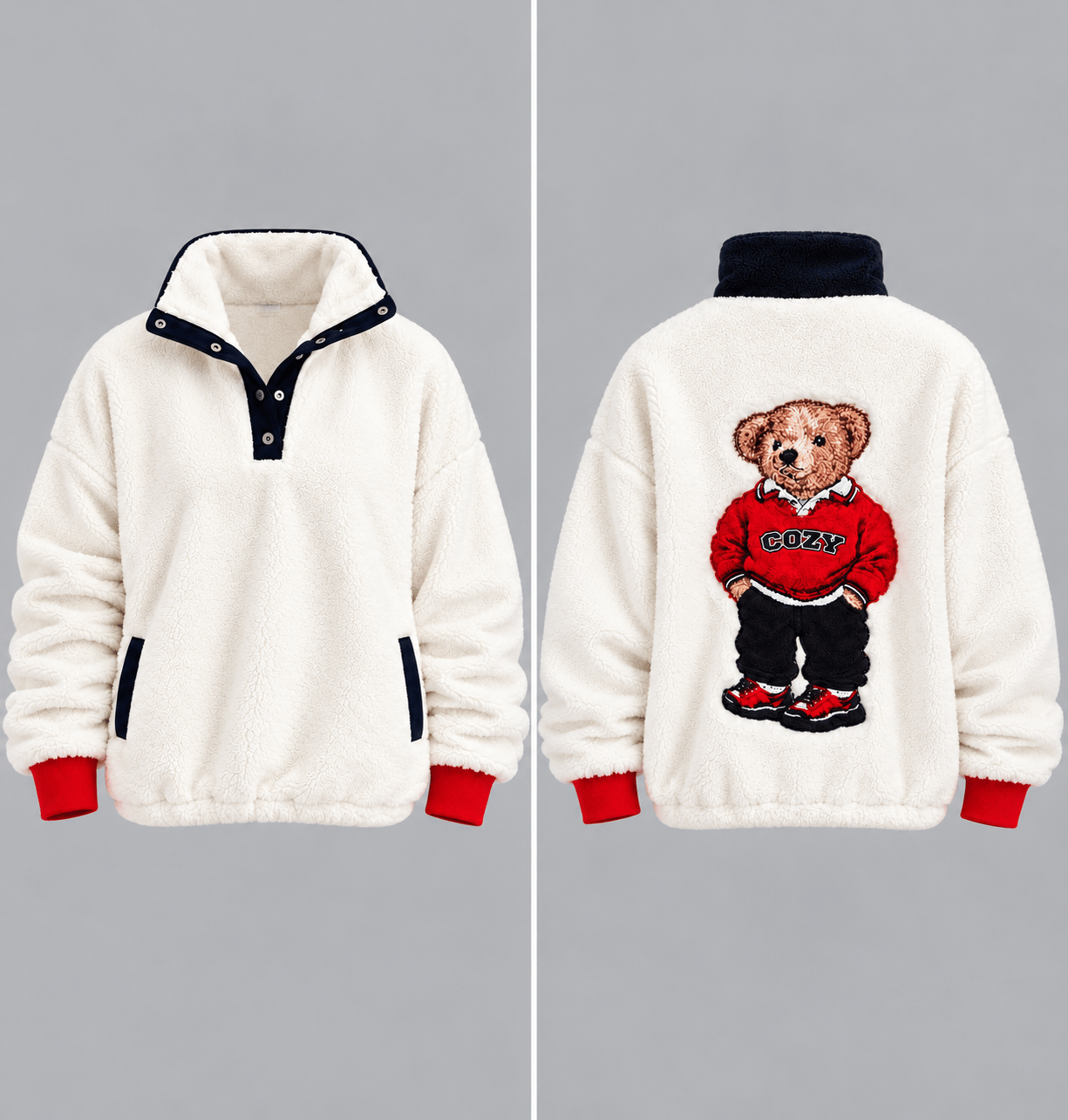 Sırtı Baskılı Peluş Polar Sweat