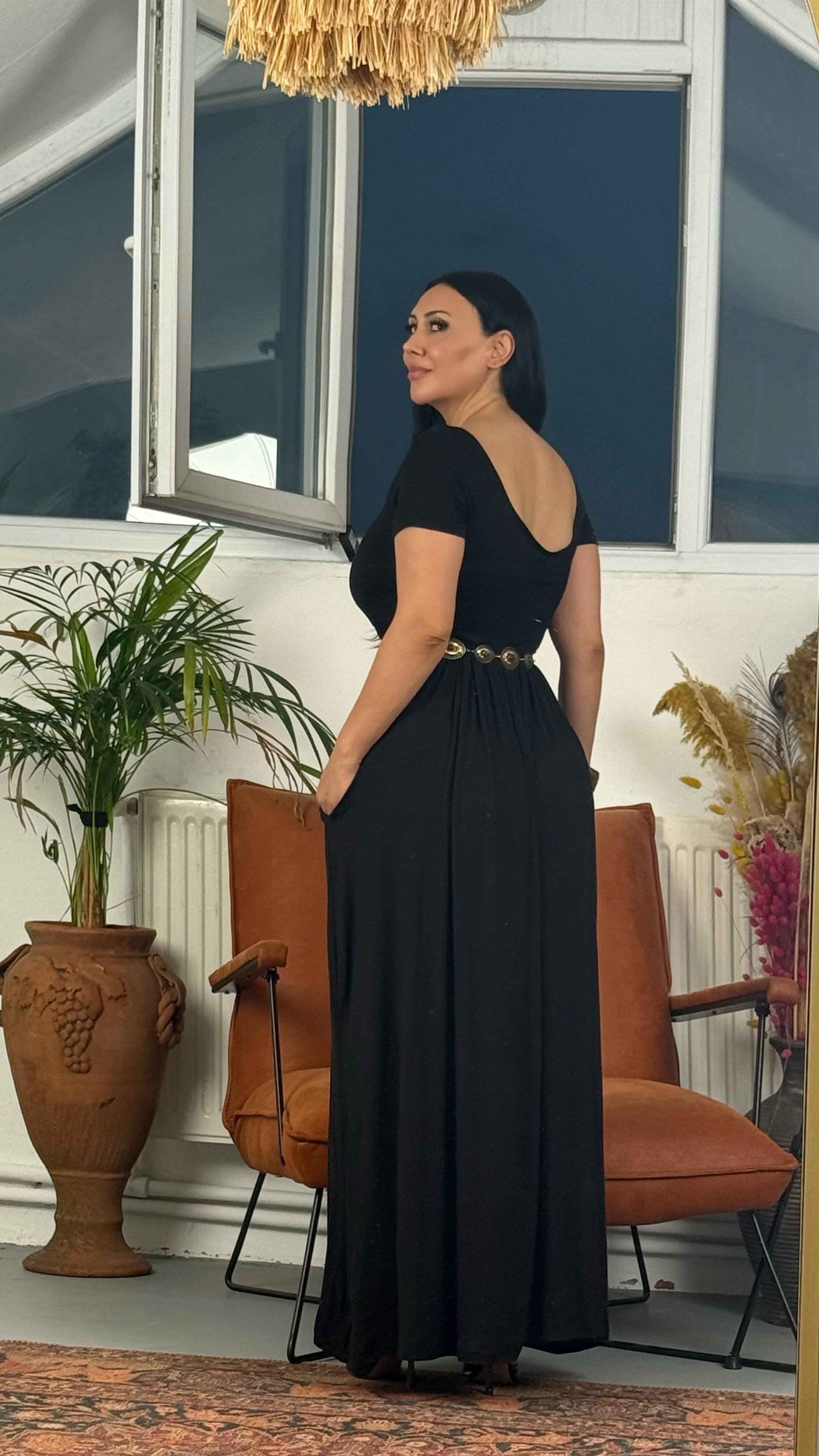 Siyah Penye Viskon Maxi Elbise – Günlük Rahat Giy-Çık