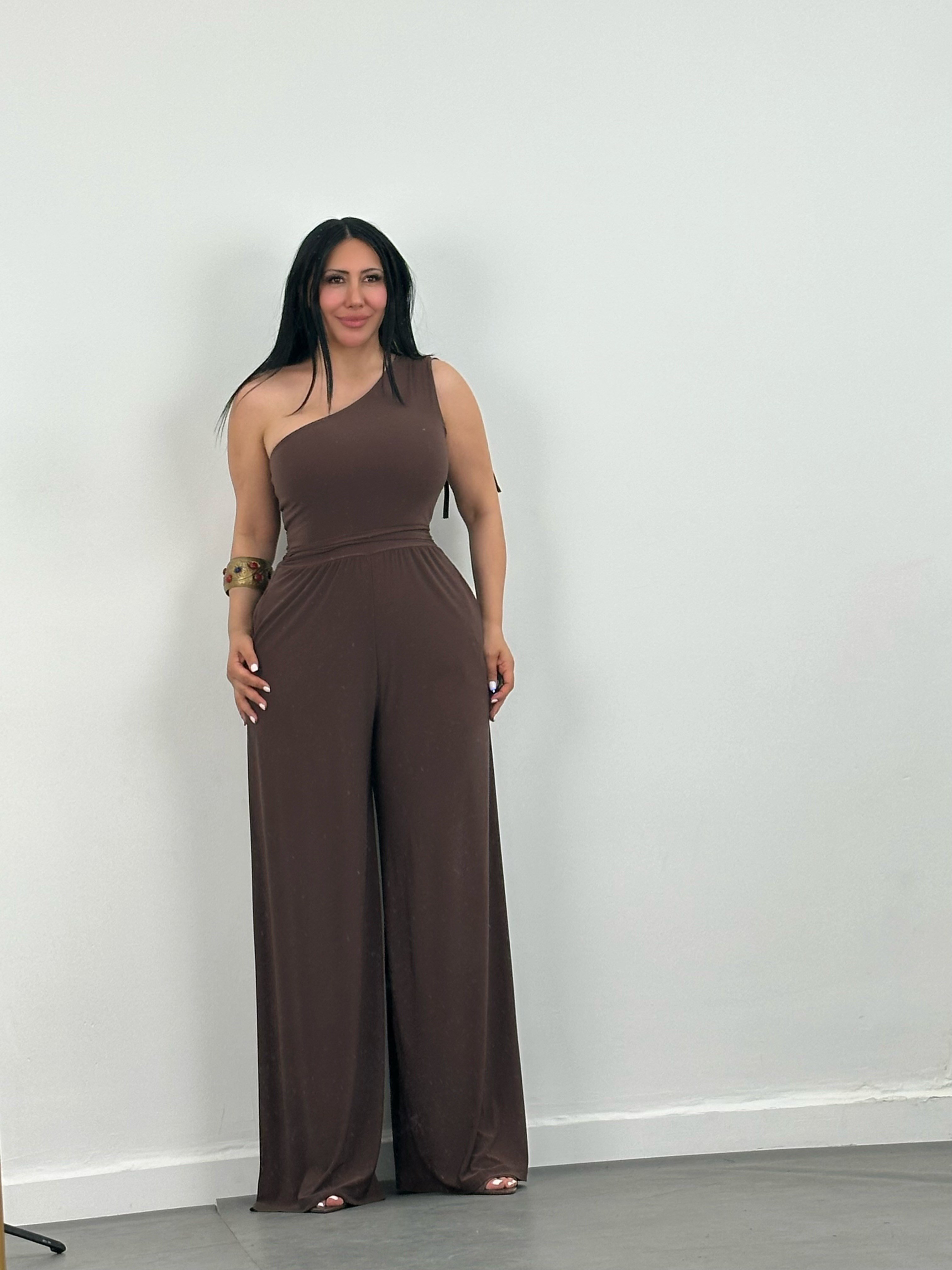 Tek Omuz Sandy Kumaş Tulum 