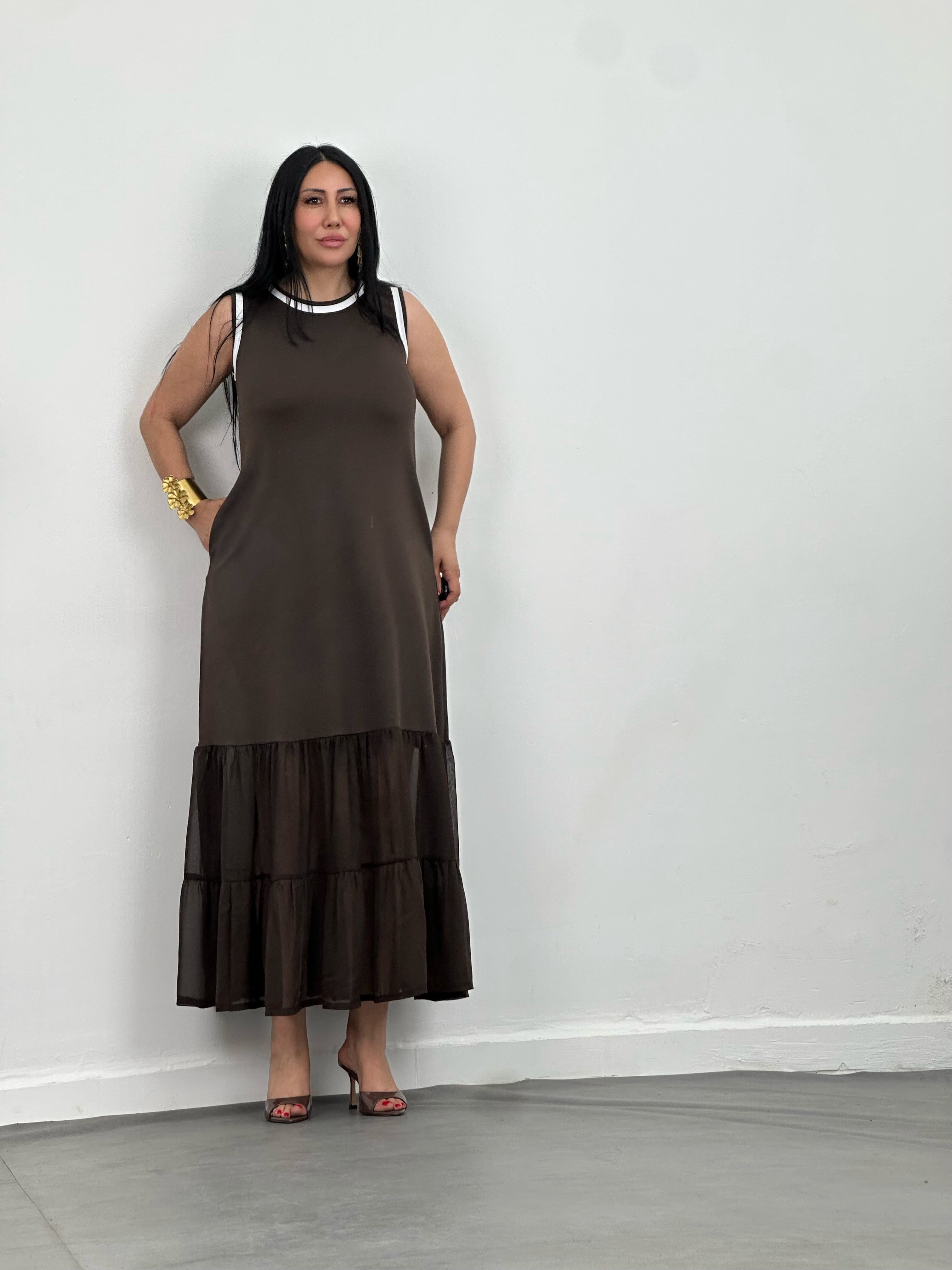 Tül Detaylı Maxi Elbise
