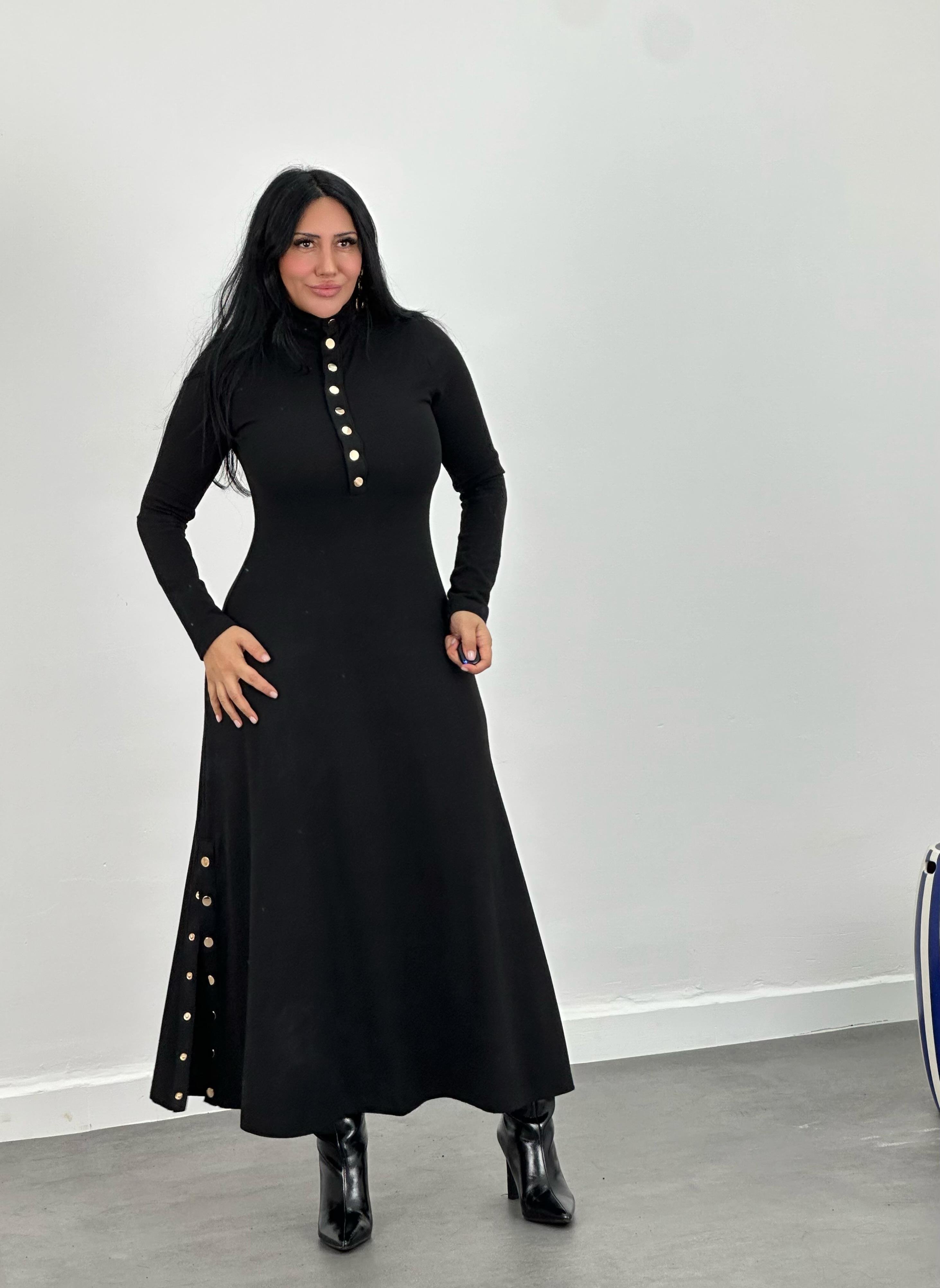 Yırtmaçlı Çıtçıt Detaylı Çilek Triko Elbise