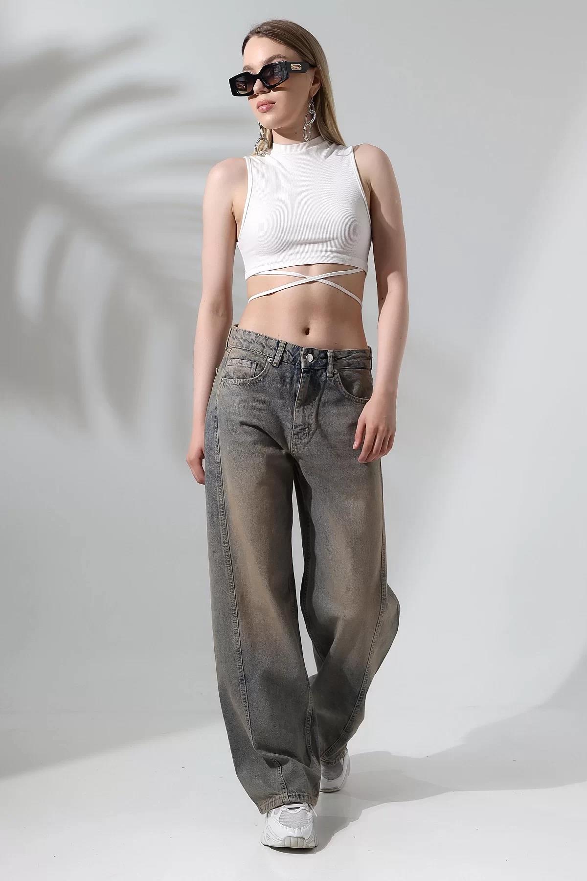 BEJ ESKİTMELİ DİKİŞ DETAYLI BAGGY JEAN