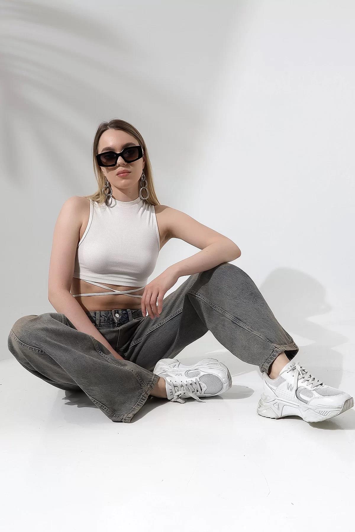 BEJ ESKİTMELİ DİKİŞ DETAYLI BAGGY JEAN