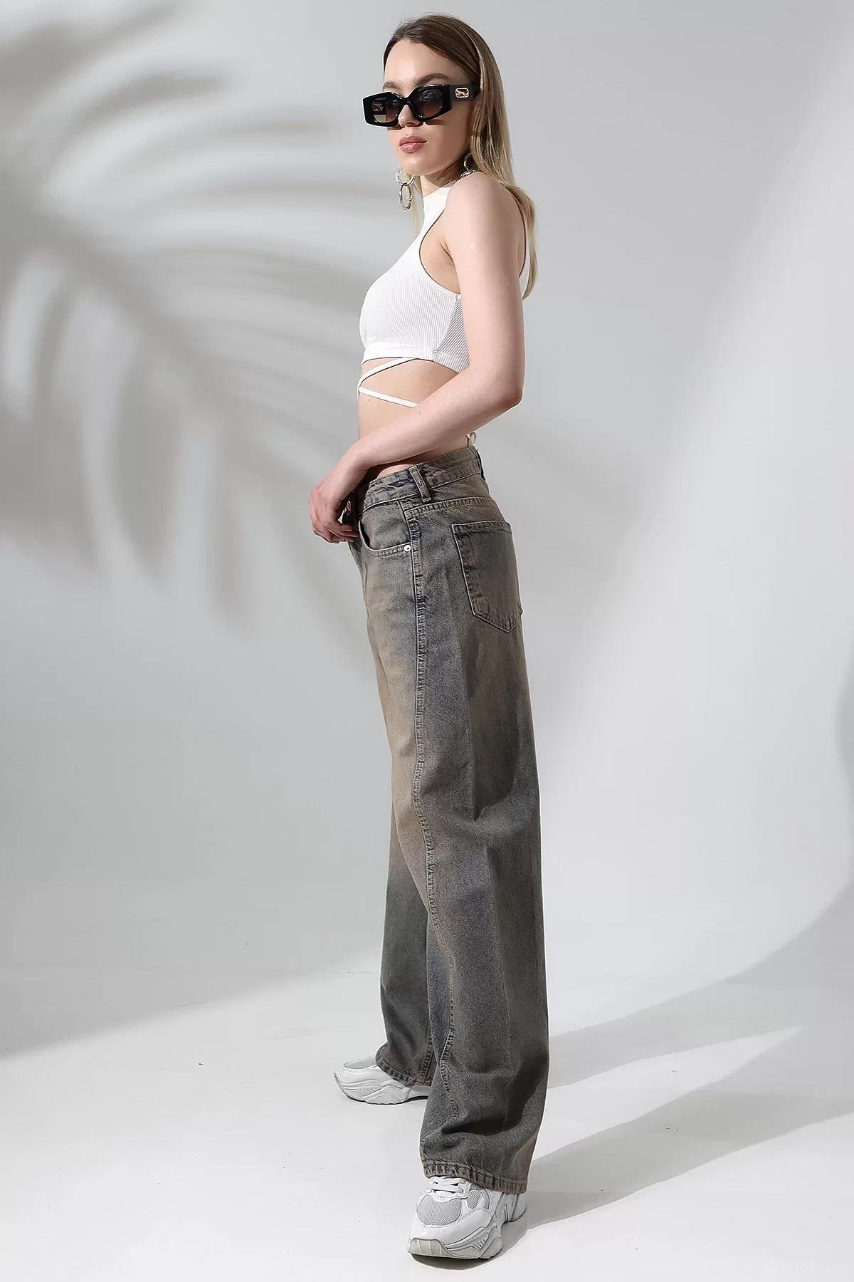 BEJ ESKİTMELİ DİKİŞ DETAYLI BAGGY JEAN