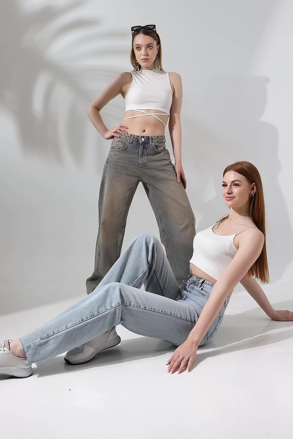 BEJ ESKİTMELİ DİKİŞ DETAYLI BAGGY JEAN