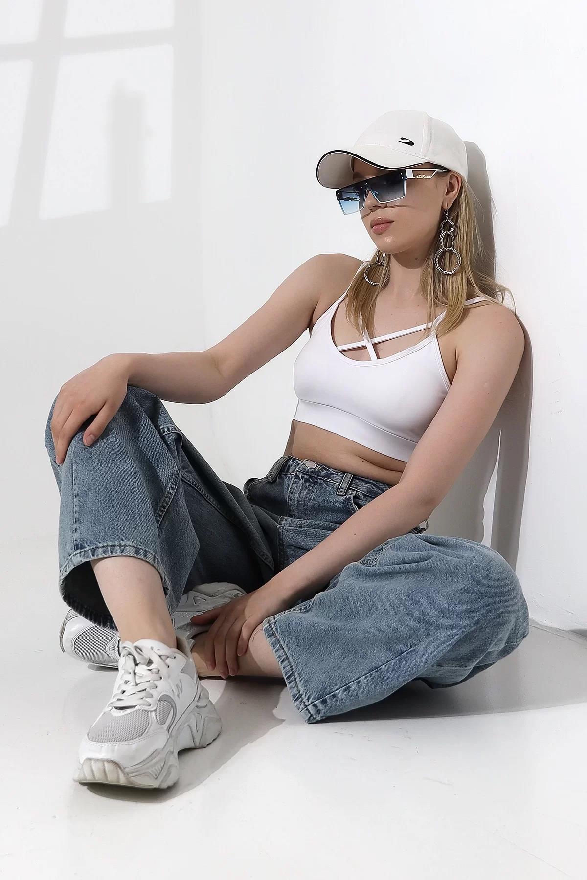 MAVİ ÖN DİKİŞ DETAYLI BAGGY JEAN