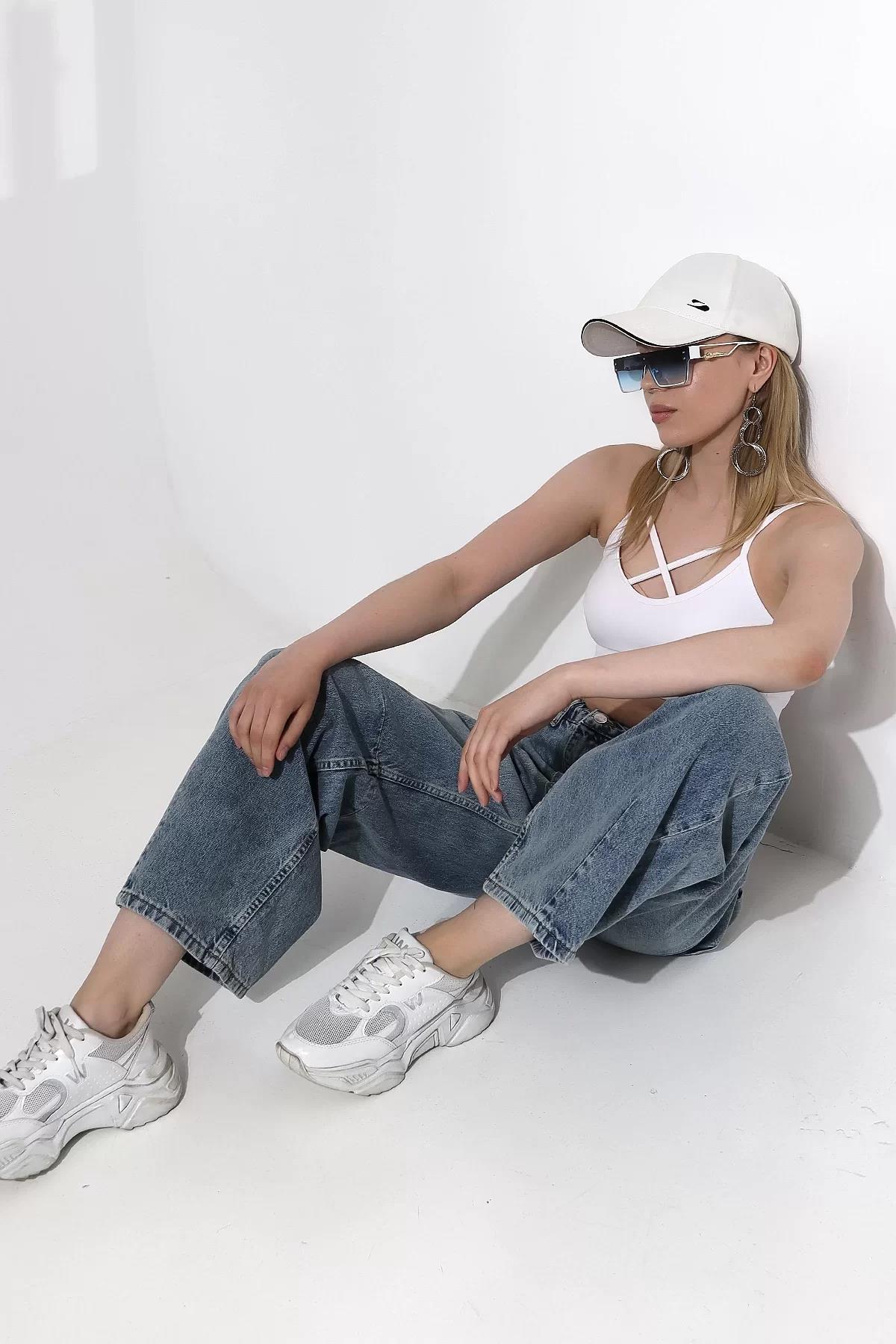 MAVİ ÖN DİKİŞ DETAYLI BAGGY JEAN