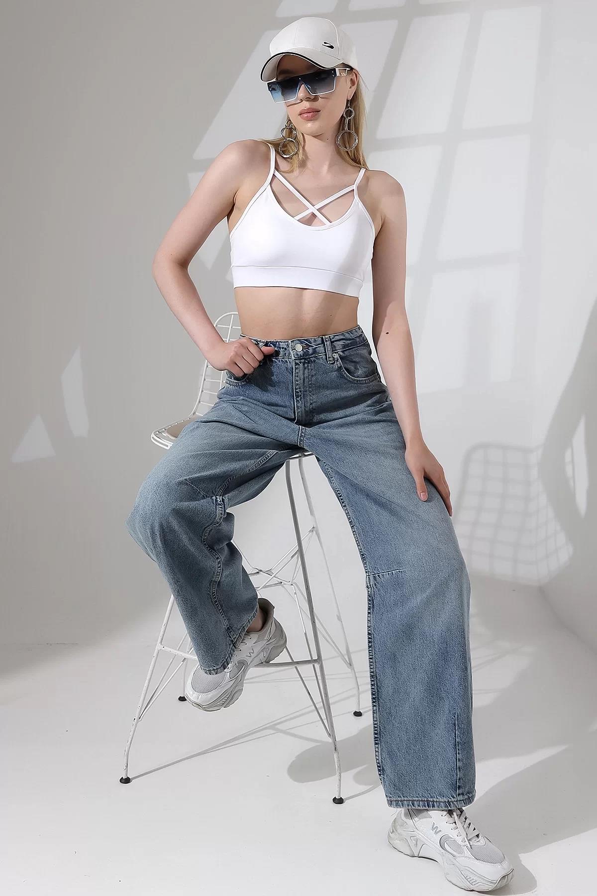 MAVİ ÖN DİKİŞ DETAYLI BAGGY JEAN