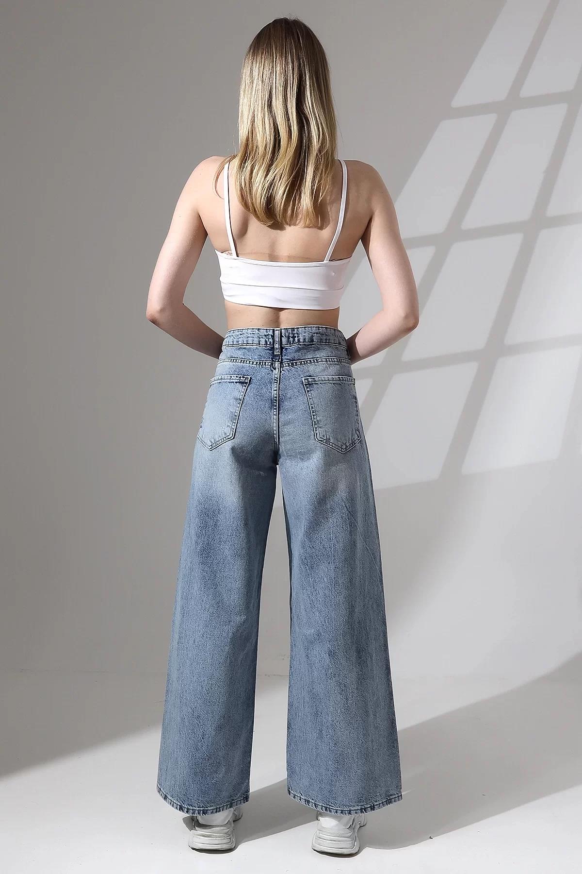 MAVİ YAN DİKİŞ DETAYLI BAGGY JEAN