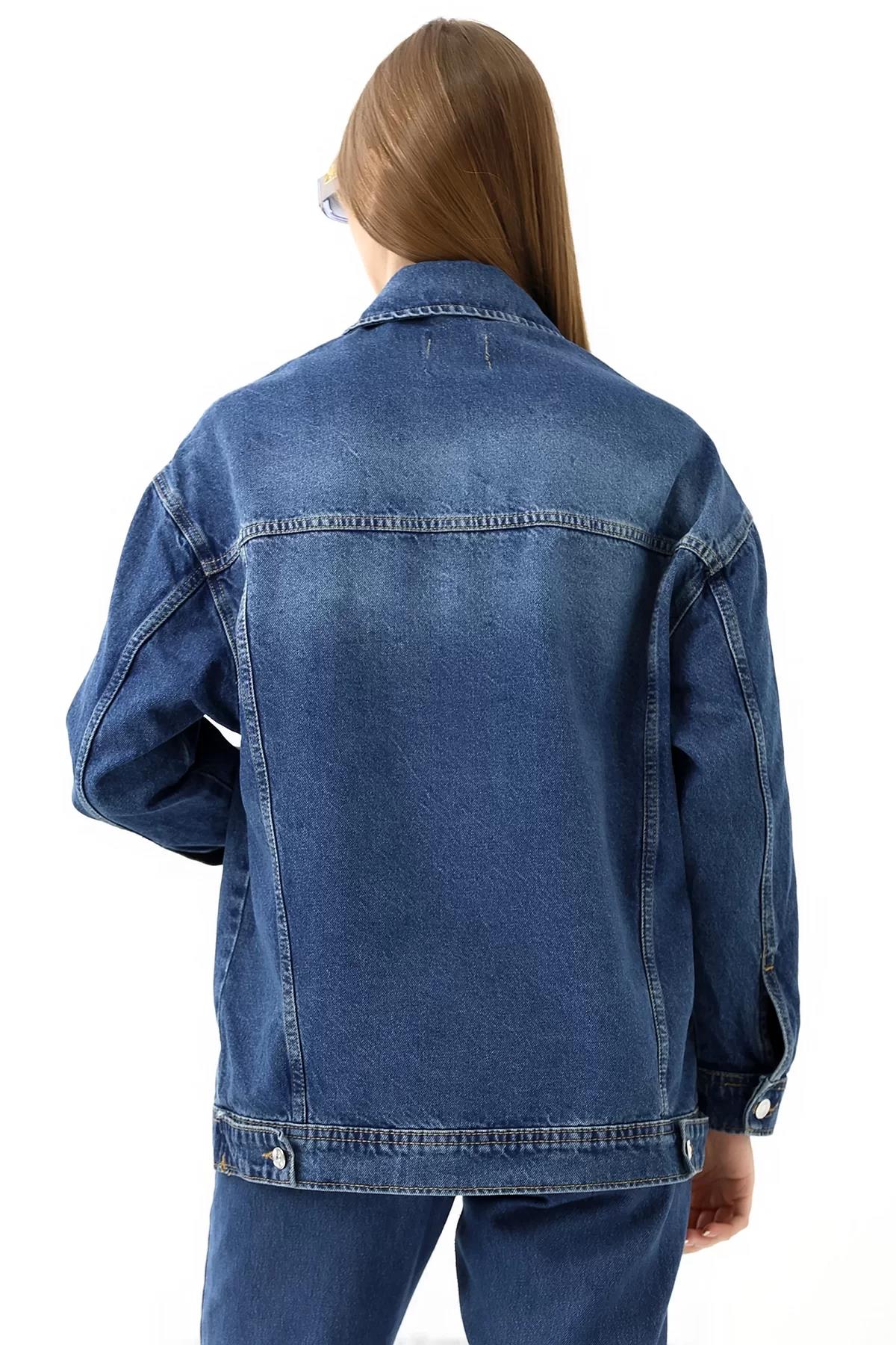 Mavi Yıkamalı Oversize Denim Ceket