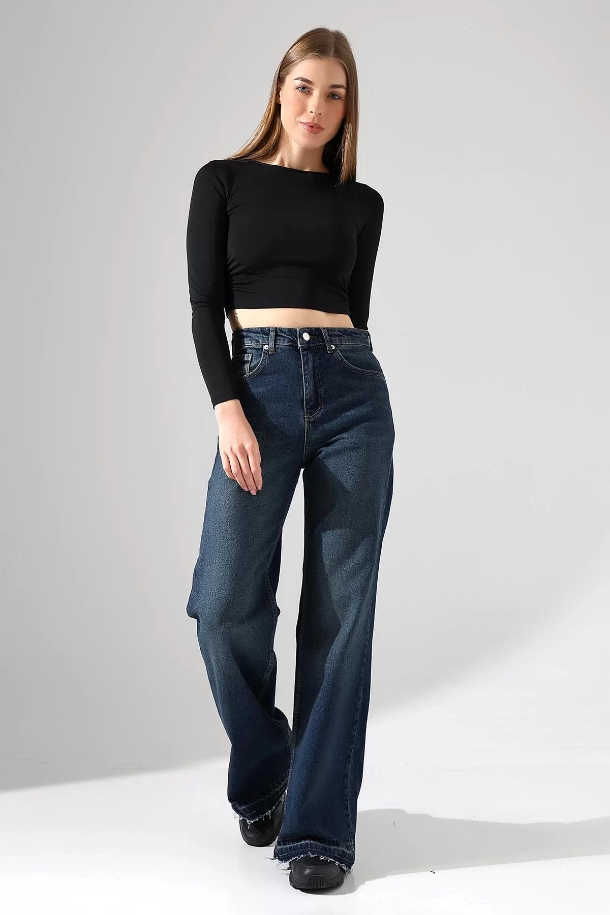 Paça Detaylı Wide Leg Jean