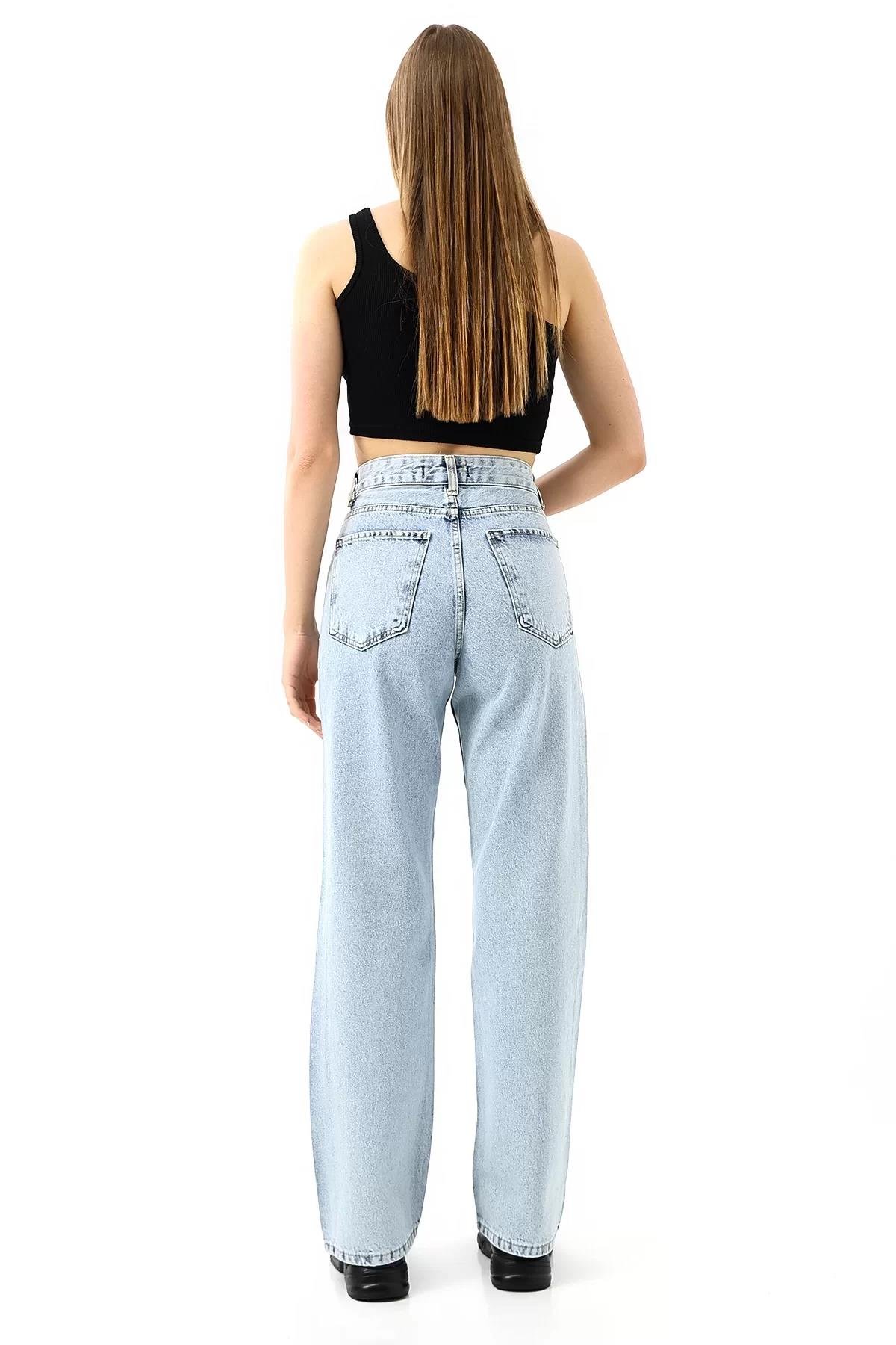 Taşlı Yüksek Bel Straight Fit Pantolon
