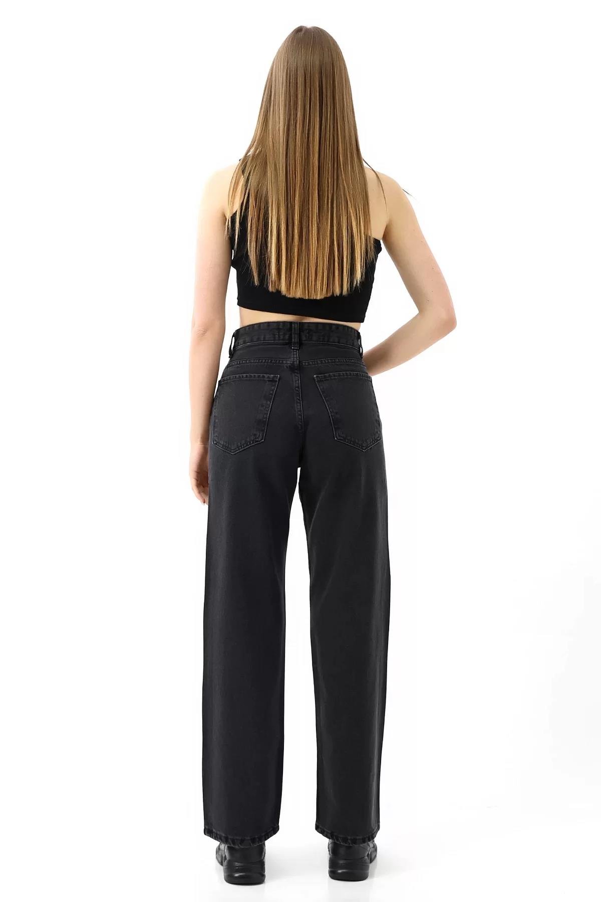 Taşlı Yüksek Bel Straight Fit Pantolon
