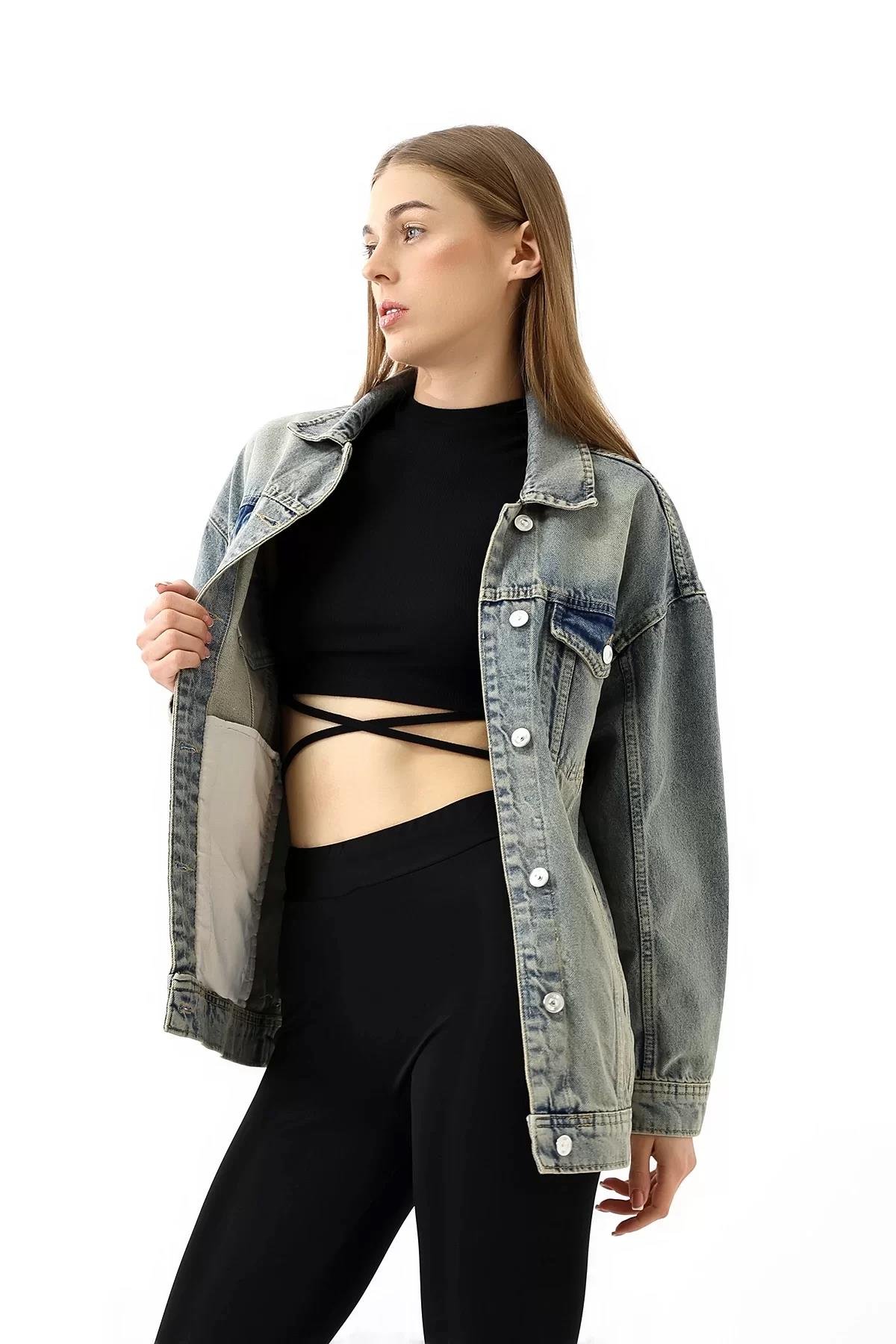 Tint Yıkamalı Oversize Denim Ceket