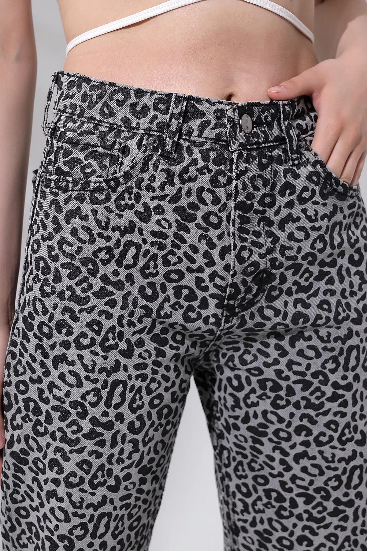 YÜKSEK BEL GRİ LEOPARLI PALAZZO JEAN