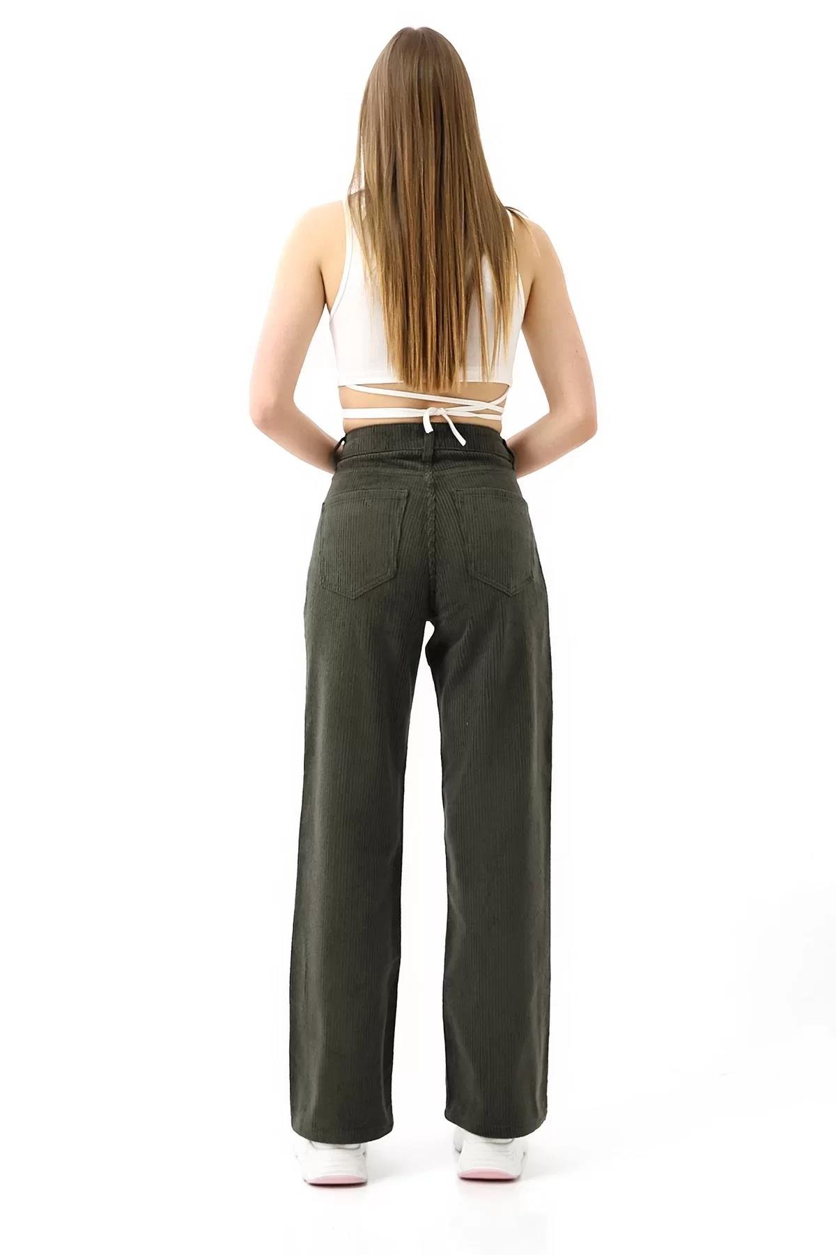 Yüksek Bel Kadife Straight Fit Pantolon